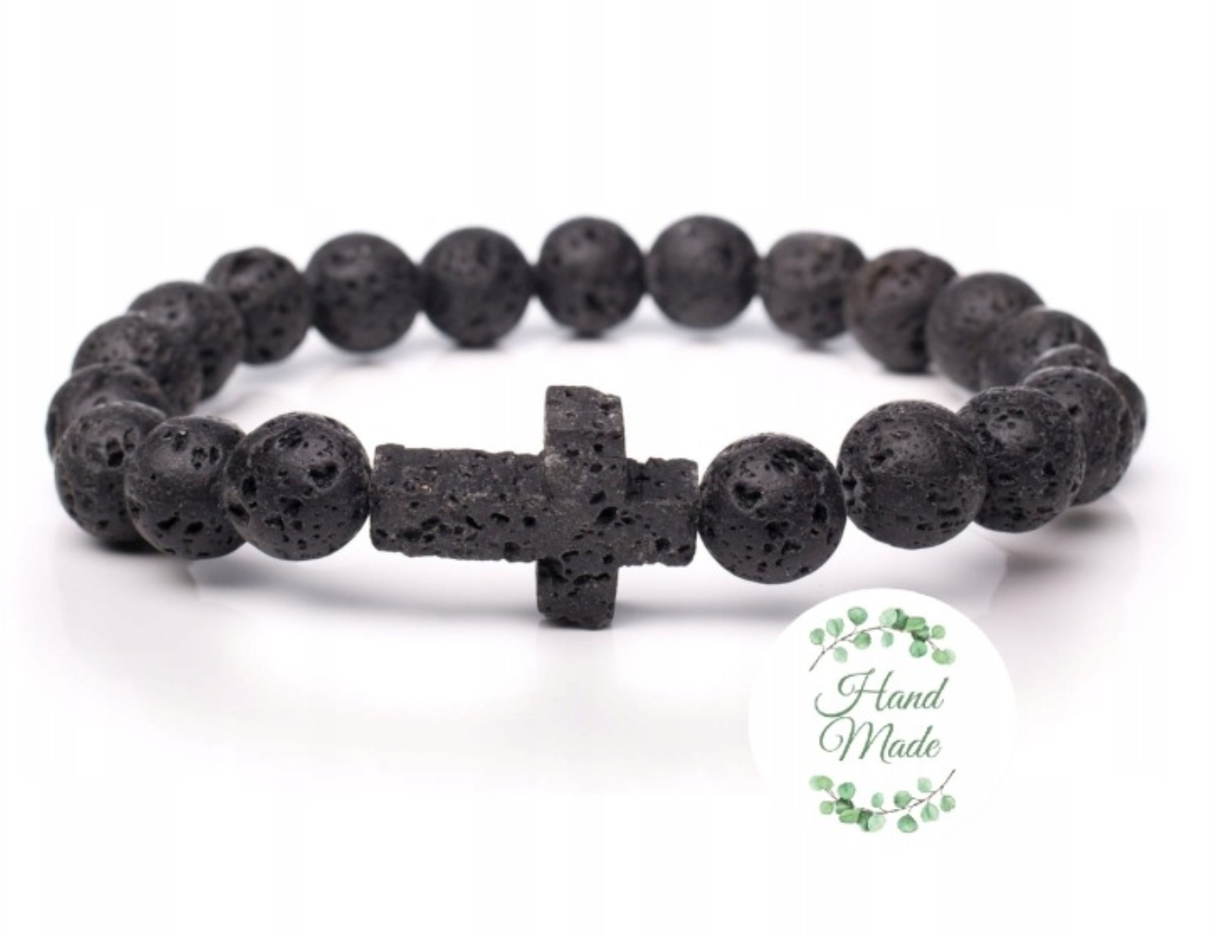 Festivalartikel Armband Rosenkranz Armband Lava Stein 10er Perlen Firmung Geschenk (1-tlg)