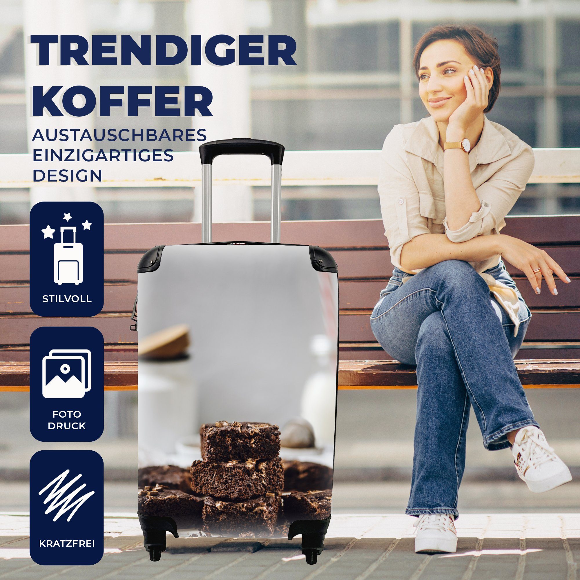 Handgepäck Reisetasche Reisekoffer mit rollen, 4 Rollen, für Ferien, Selbstgemachte Handgepäckkoffer Brownies, Trolley, MuchoWow