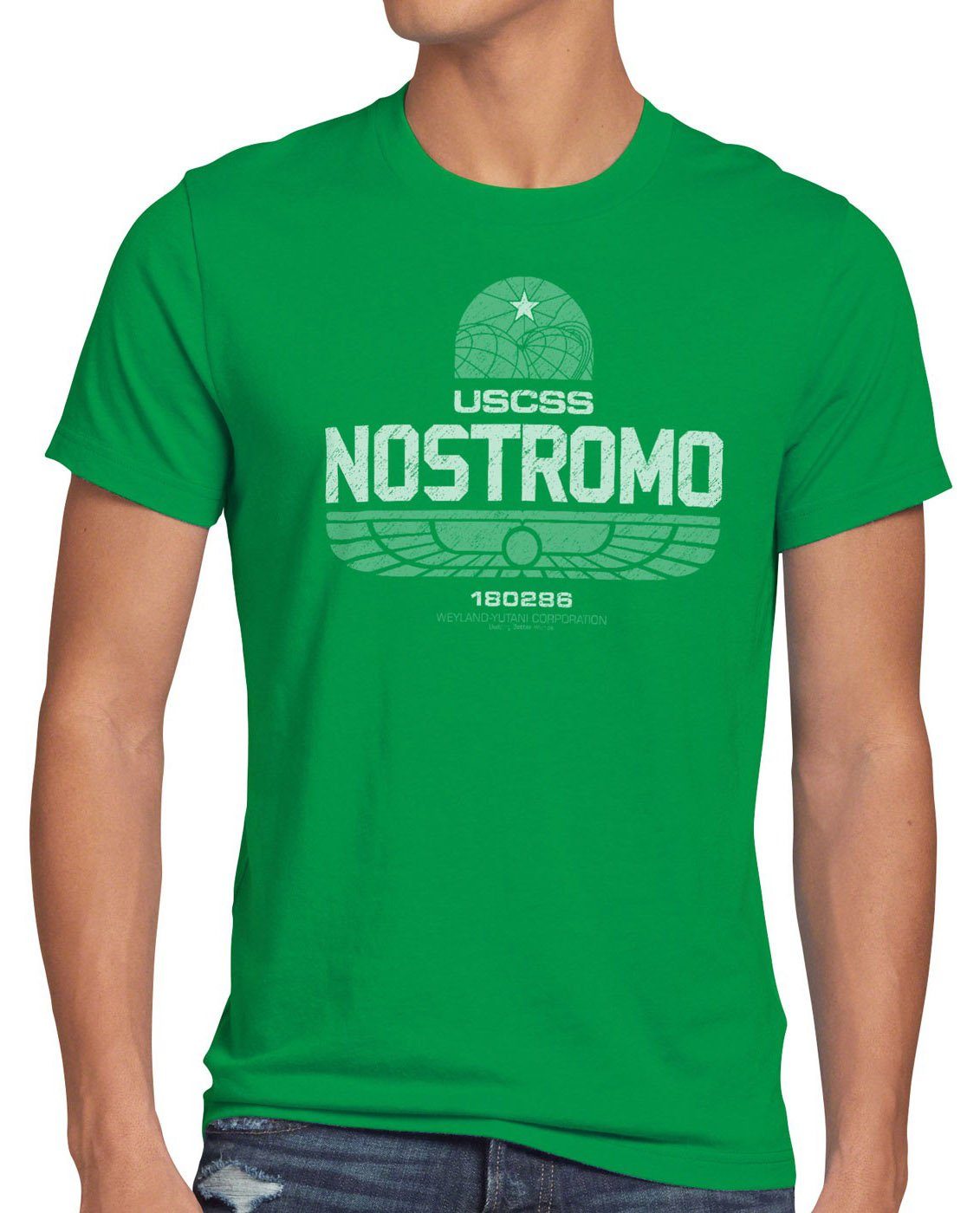 180286 USCSS T-Shirt alien film vs grün box Herren Nostromo style3 Print-Shirt xenomorph predator kino
