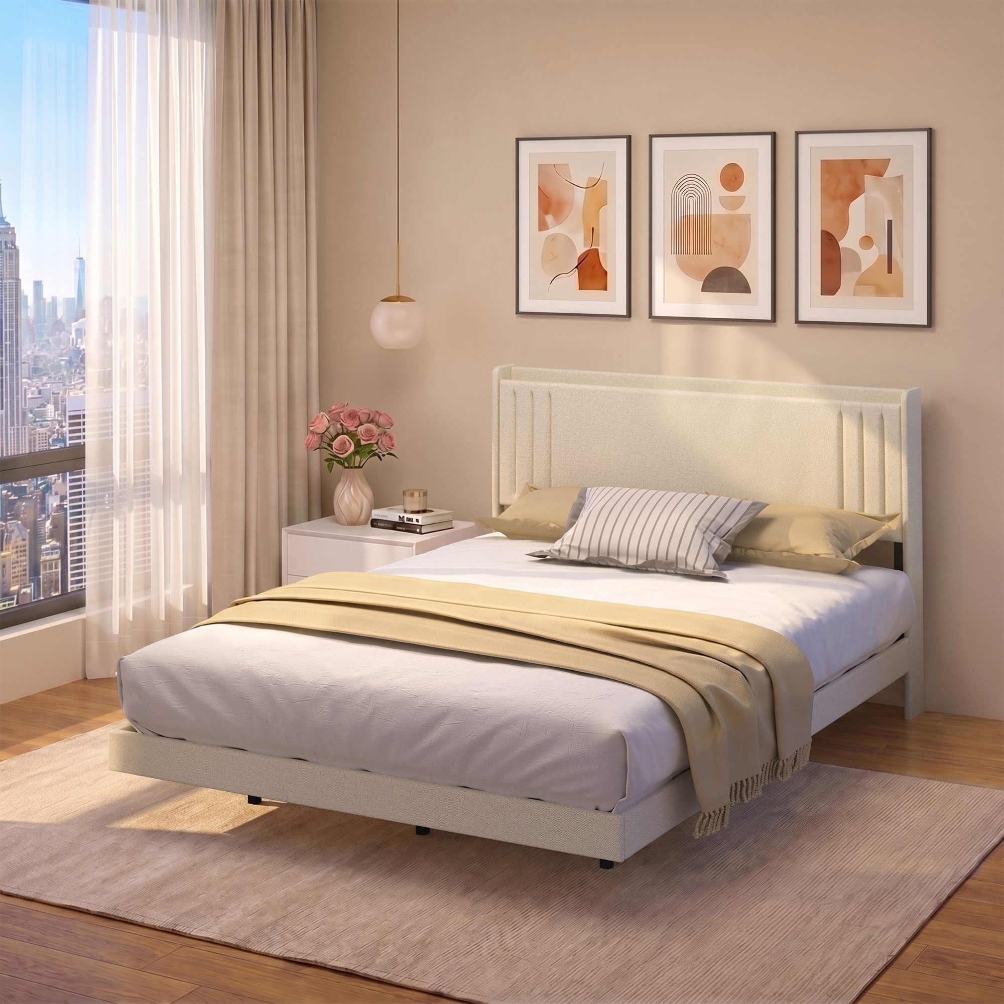 Bealife Polsterbett Einzel- & Doppelbett, Bettgestell mit Kopfteil, Lichtleiste (2 Modelle (140x200, 160x200)