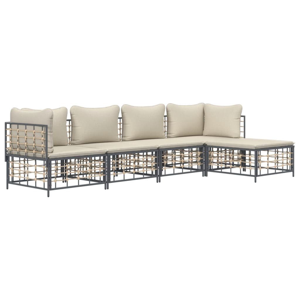 vidaXL Loungesofa 5-tlg. Garten-Lounge-Set mit Kissen Anthrazit Poly Rattan, 1 Teile