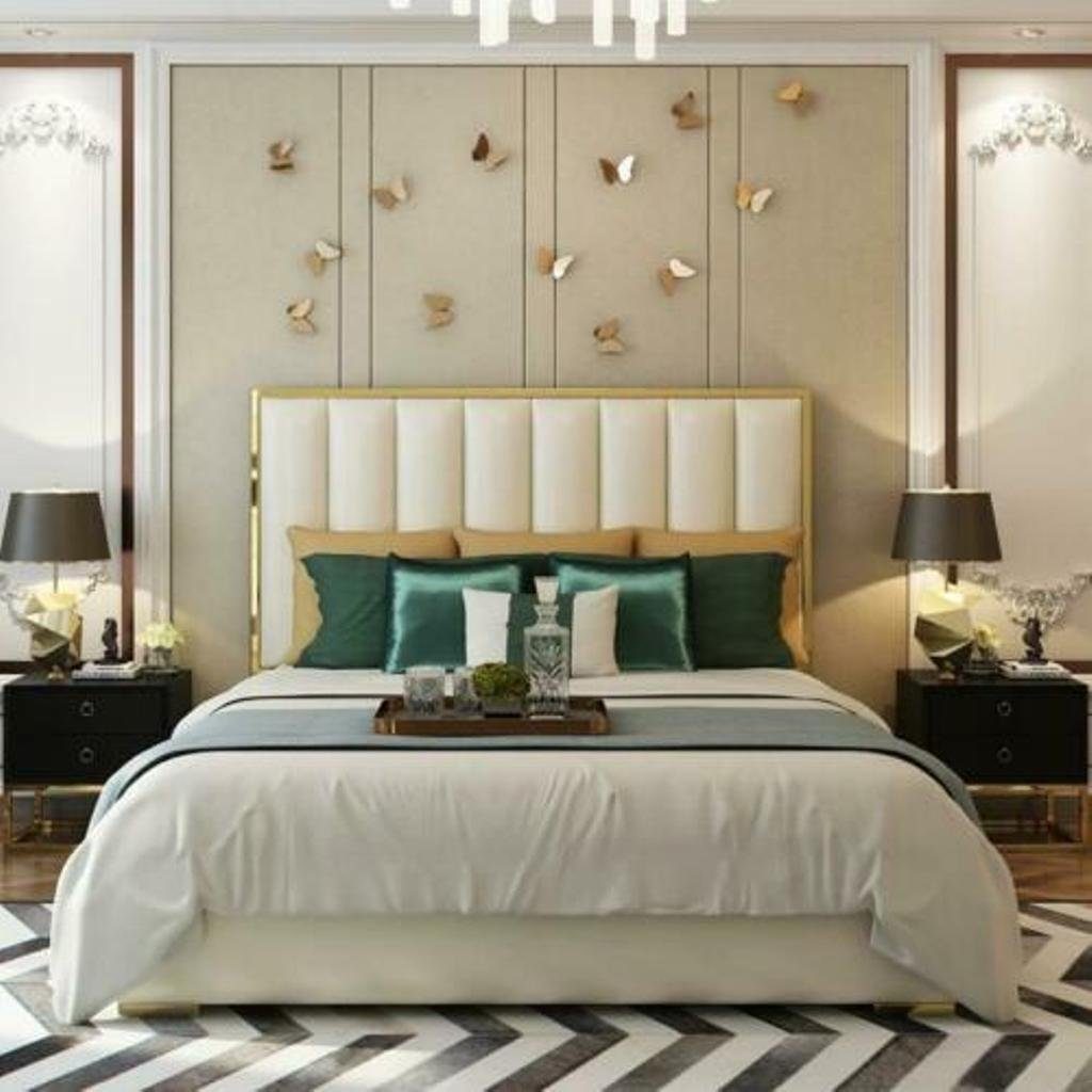 JVmoebel Lederbett, Bett Design Luxus Zimmer Beige180x200cm Grau Schlaf Doppel Betten Polster