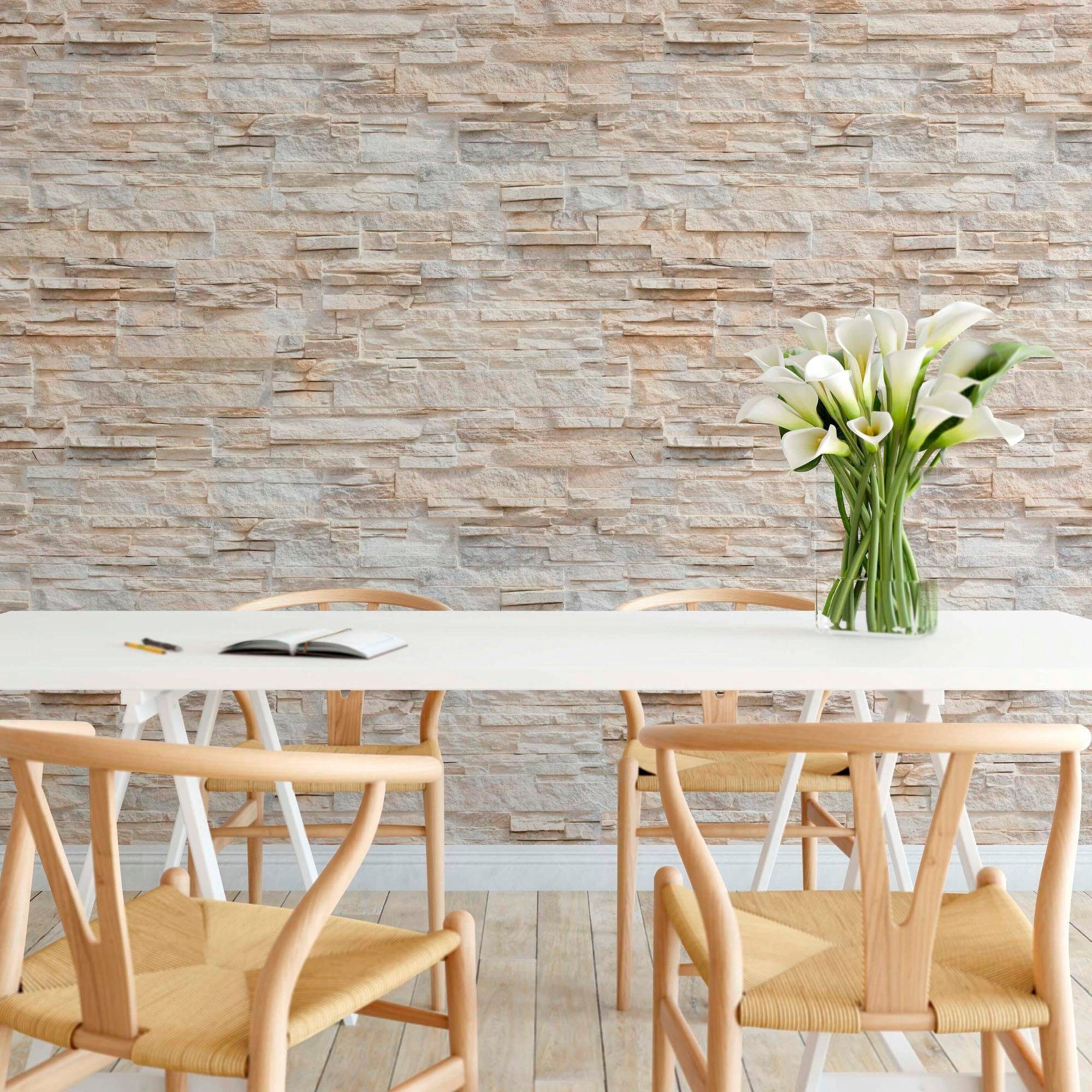 living walls Fototapete Naturstein Steinmauer, glatt, abstrakt, naturalistisch, Motiv, Stein Tapete Natur Tapeten Wohnzimmer Schlafzimmer Küche Natur modern
