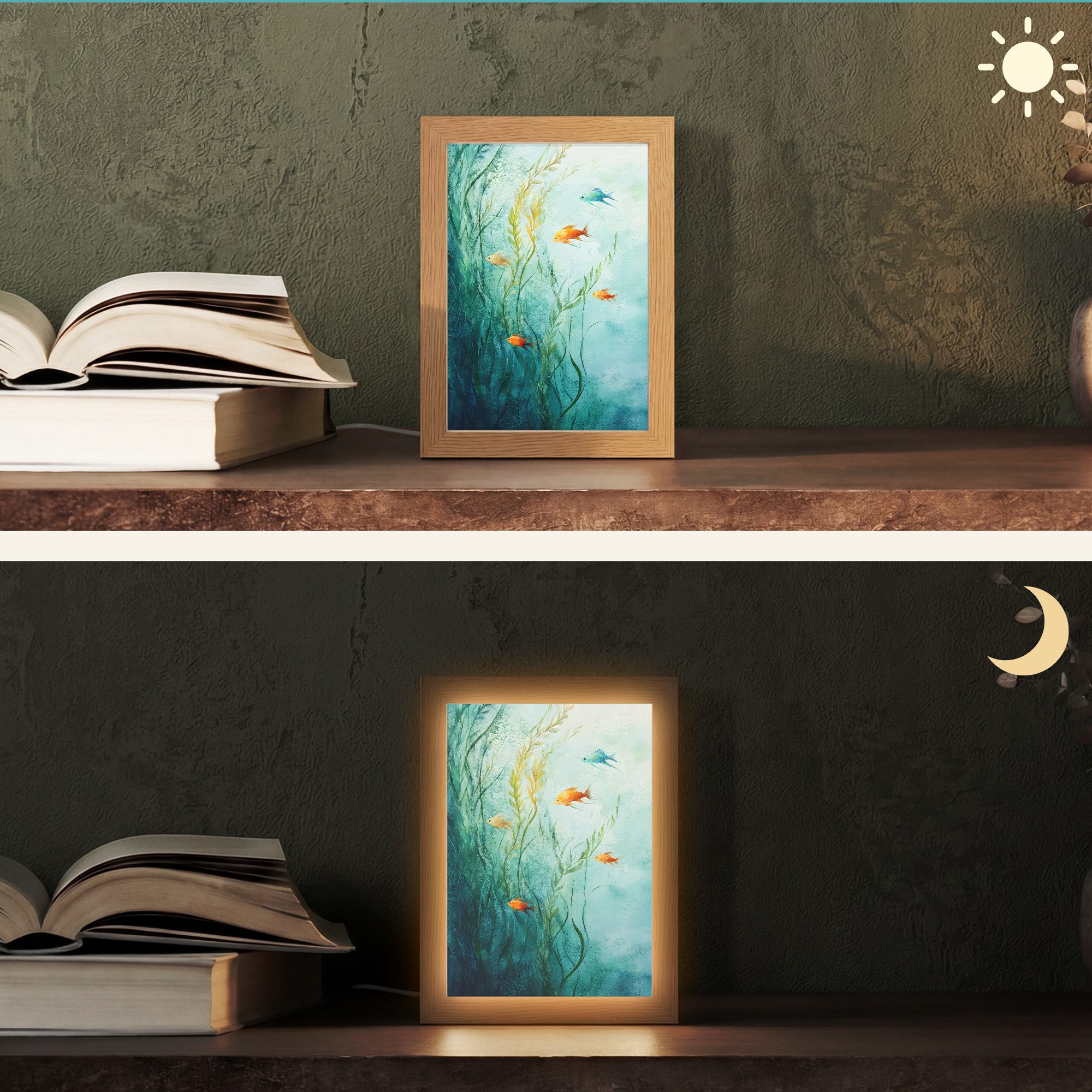 OnlyWow Tischleuchte Lightbox Wasserpflanzen - Fische - Farbenfroh - Wasser, Dimmbar, Farbwechsel, LED, Warmweiß, Kaltweiß, Neutralweiß Einstellbar, Tischlampe, – Bild 2 von 5