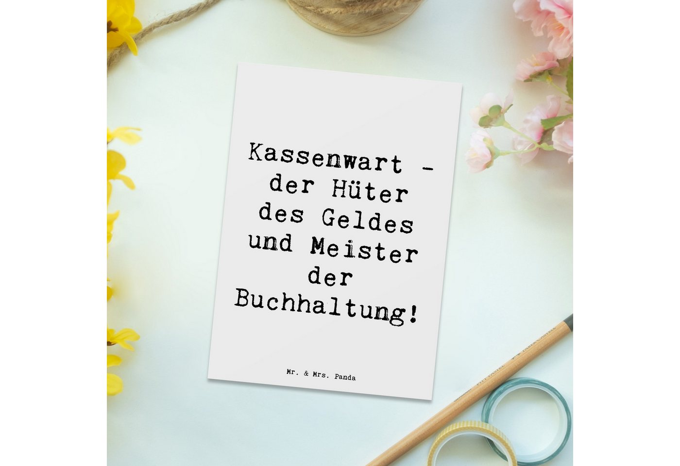 Thumbnail - Mr. & Mrs. Panda Postkarte Kassenwart - der Hüter des Geldes und Meister der Buchhaltung! - Weiß, Matte Rückseite