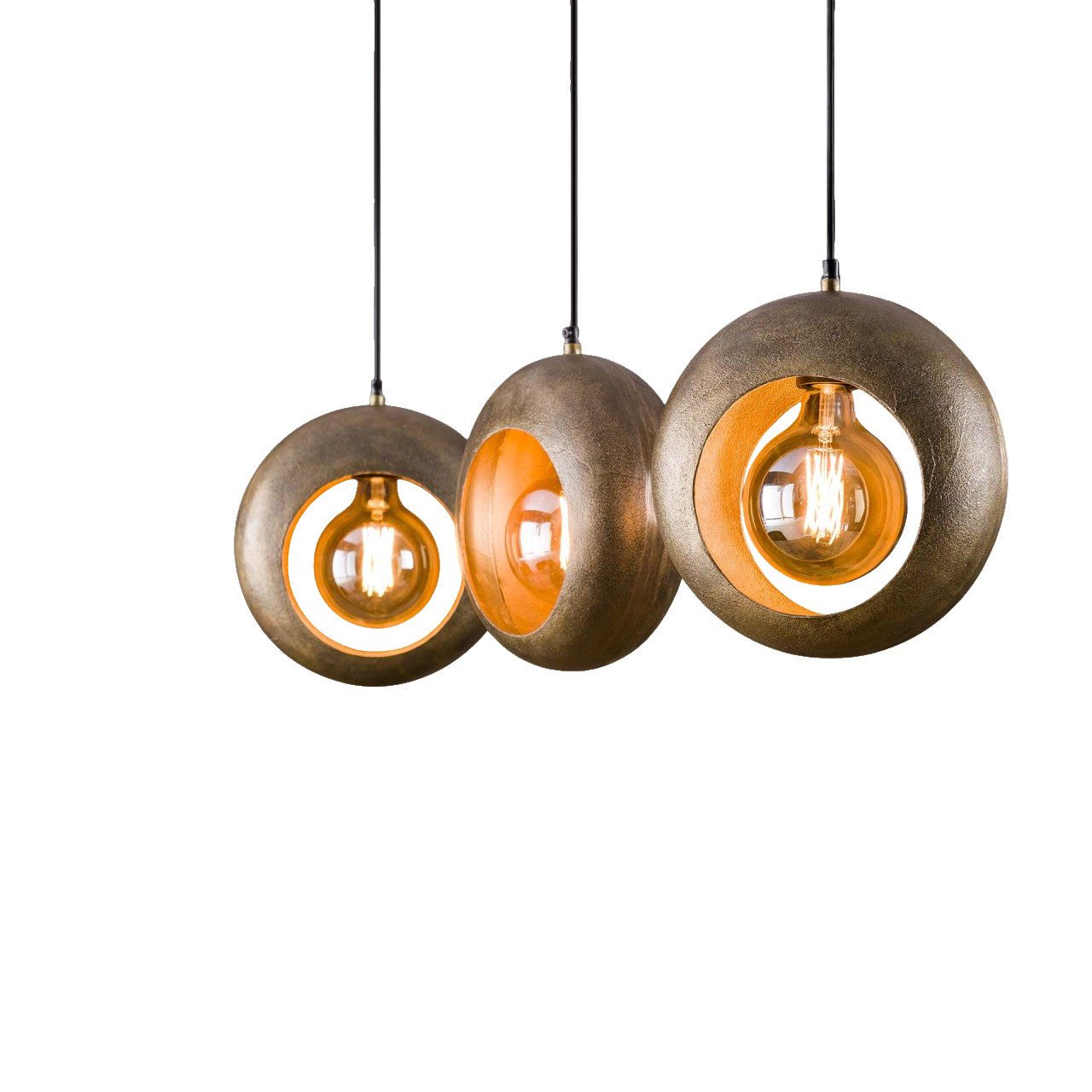 Hängeleuchte Hängelampe Industrial Full Moon Circle 3er Antik Bronze Metall