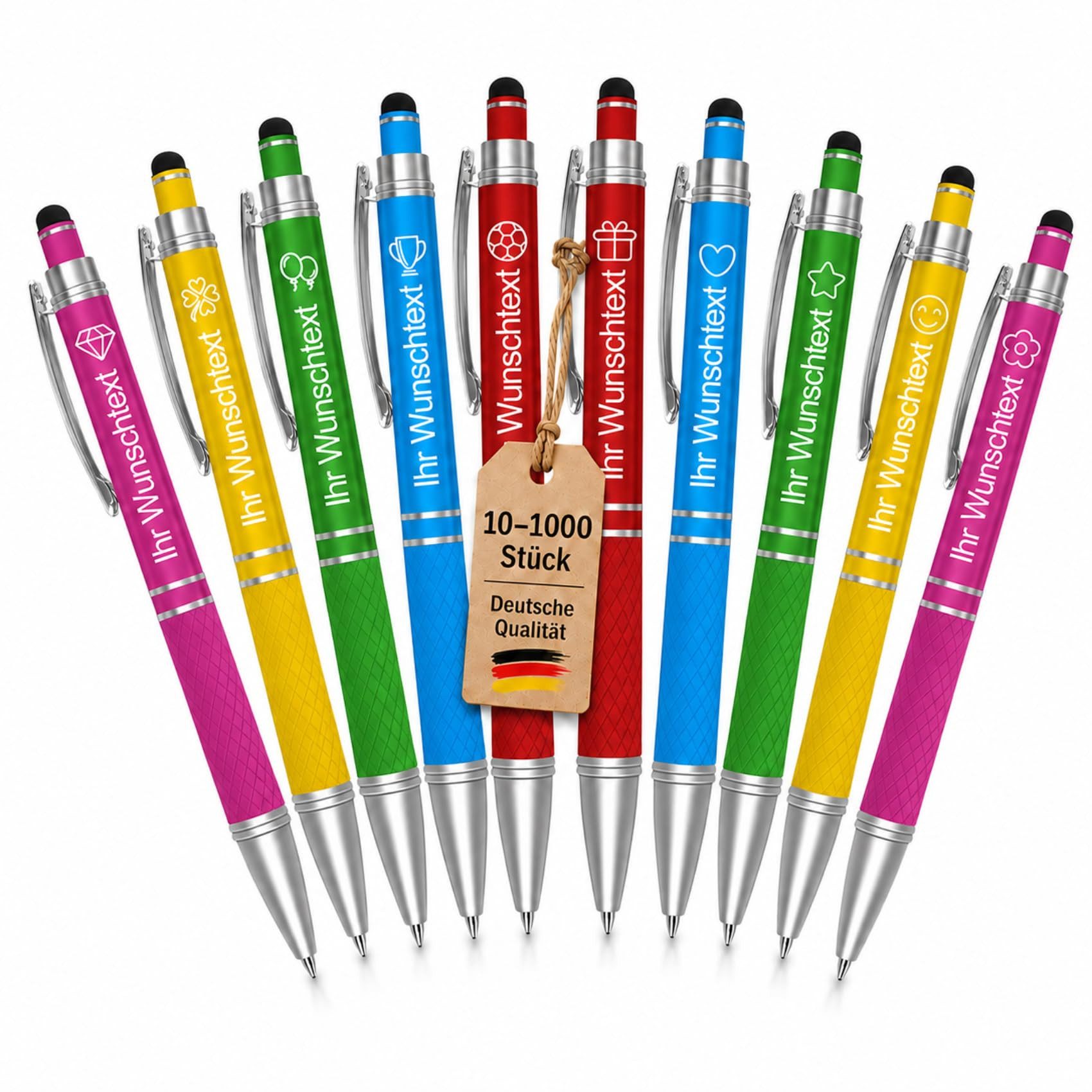 lindahandel Kugelschreiber Personalisierter Kugelschreiber mit Gravur, individueller Name Text, (10-tlg), blaue Tinte, Geschenk für Geburtstag Büro,Metall Kugelschreiber