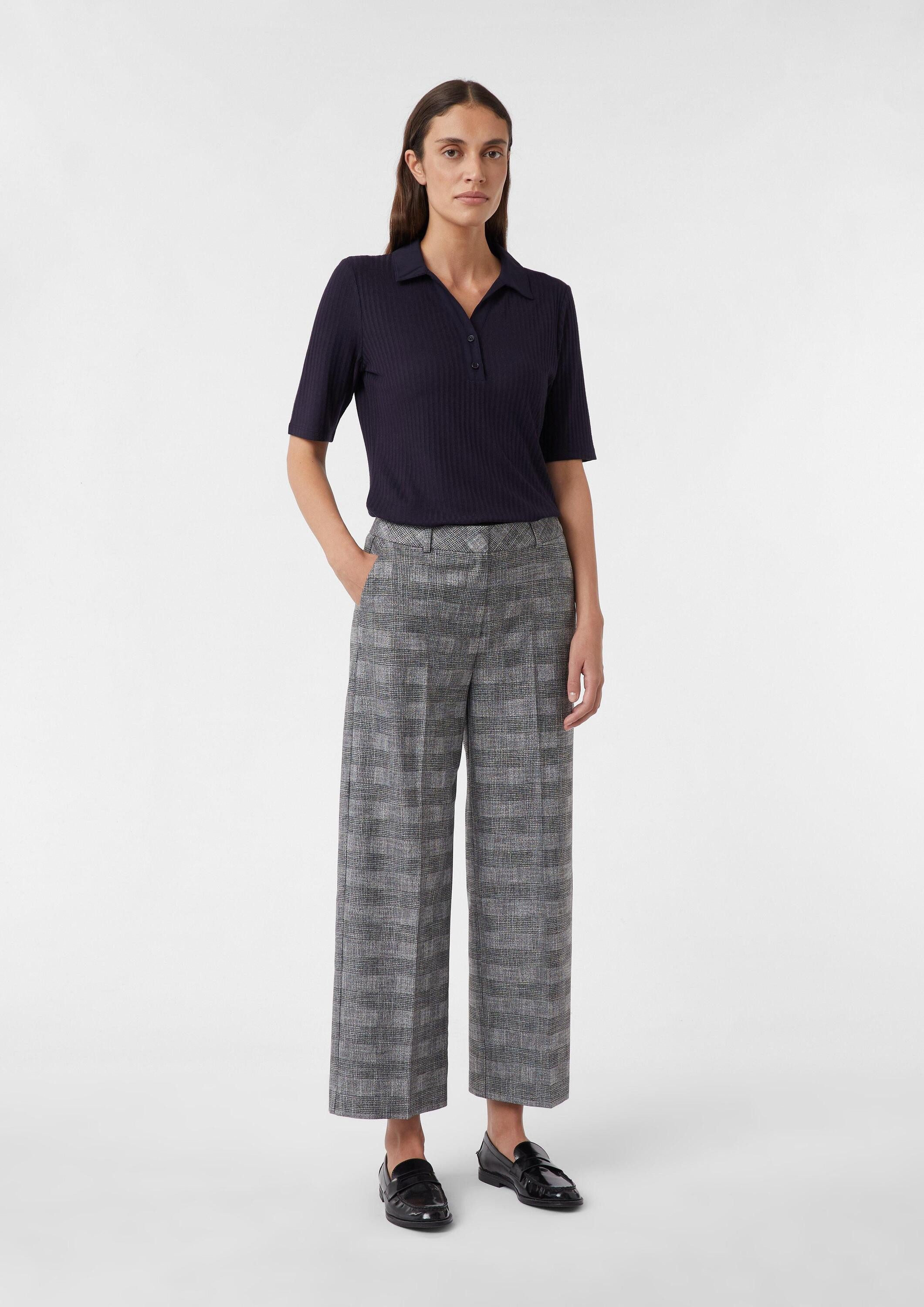 comma Chinos Hose Ankle-Hose mit Wide Leg und Karomuster