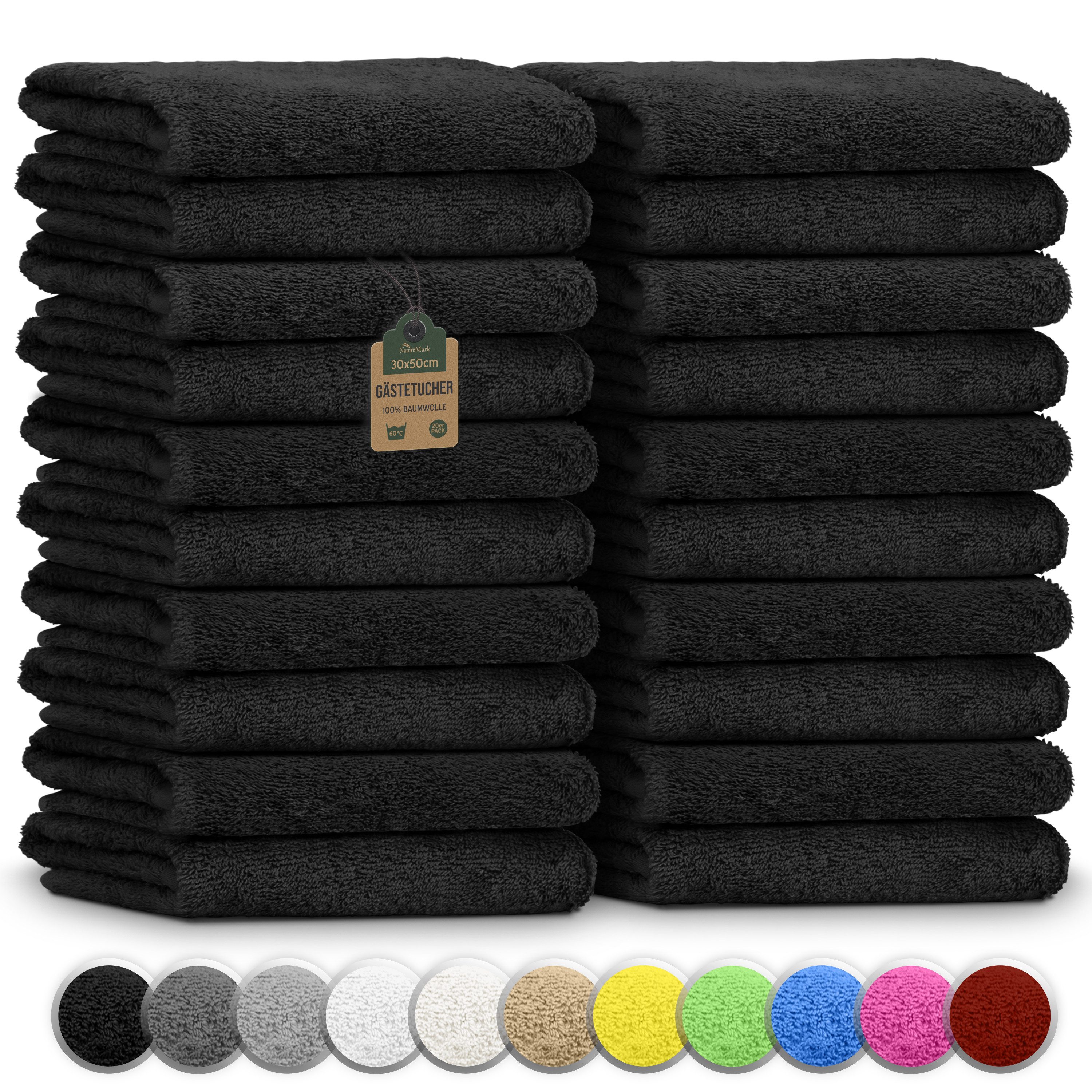 NatureMark Gästehandtuch 20er-Sparpack Frottier Gästetücher 30x50cm, 100% Baumwolle (20-St), GÃ¤stehandtuch 30x50cm Schwarz