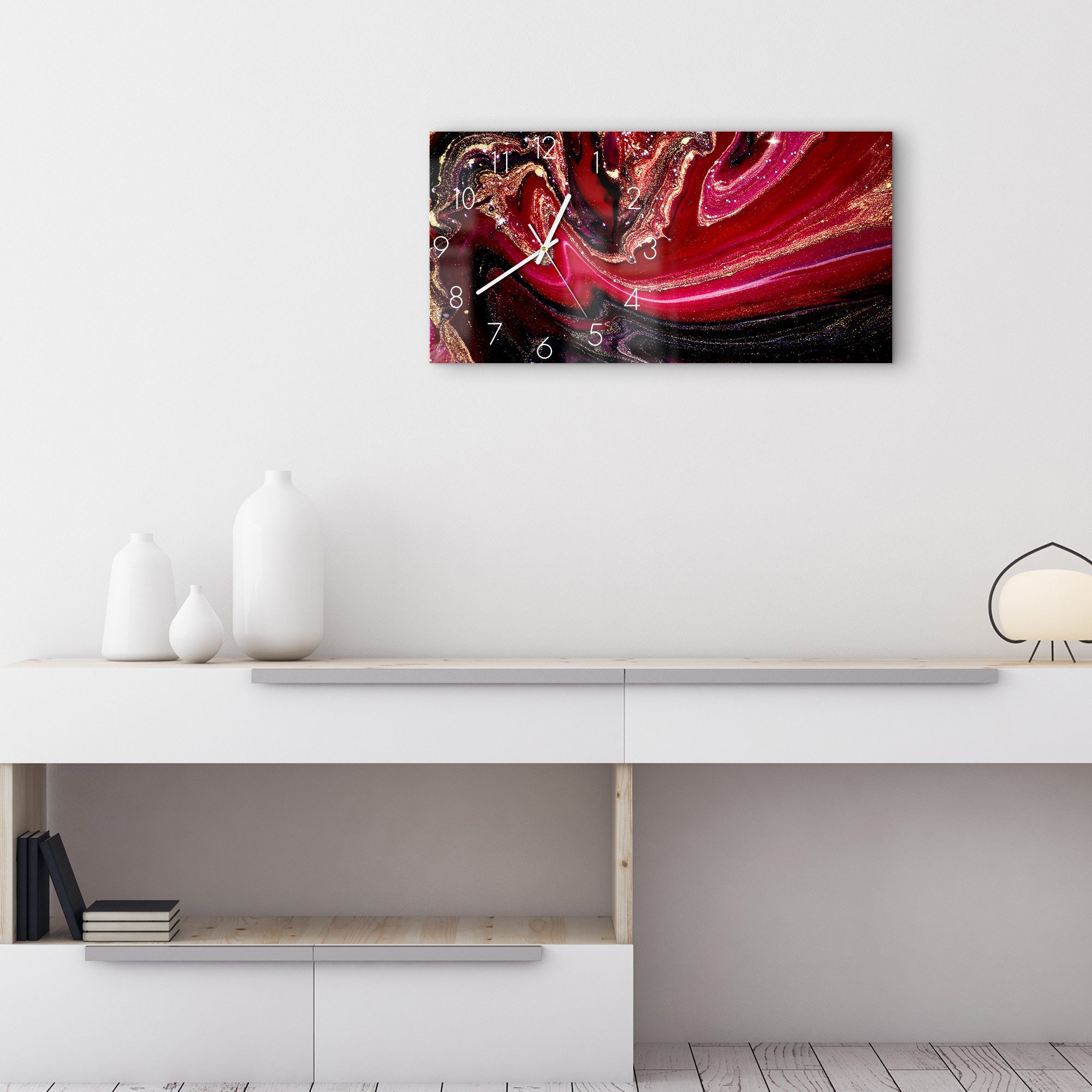 DEQOART Wanduhr 'Marmor-Lavafluss' (Glas Glasuhr modern Wand Uhr Design Küchenuhr)