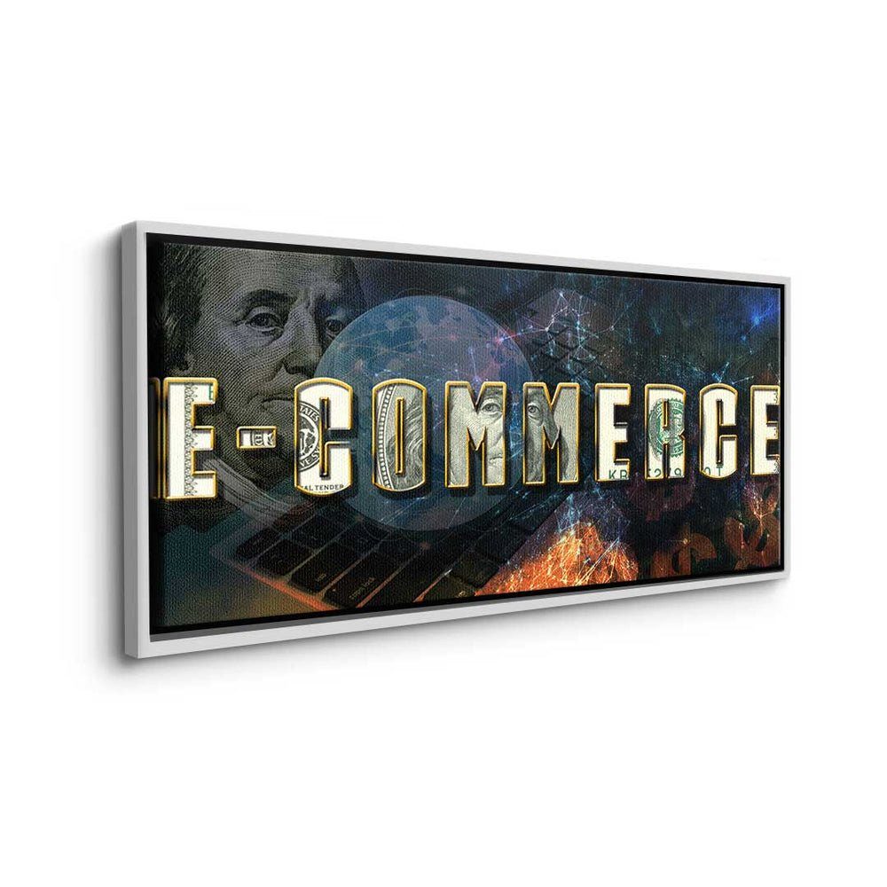 Leinwandbild, - Premium - Motivationsbild Rahmen Entrepren Bussiness DOTCOMCANVAS® E-Commerce- World silberner of
