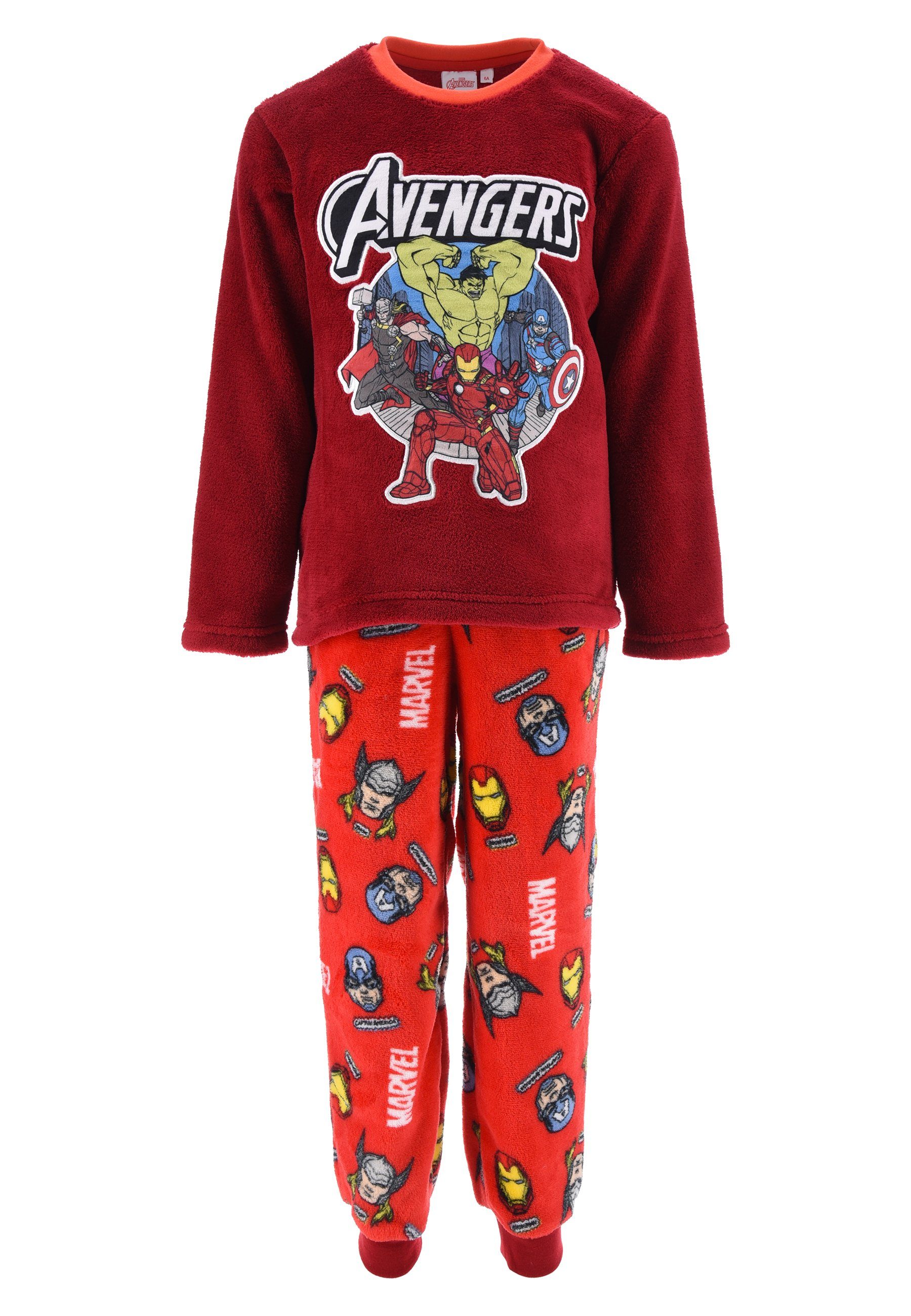 Fleece Rot Jungen The AVENGERS Ironman Thor Schlafanzug Kinder Pyjama Hulk Nachtwäsche