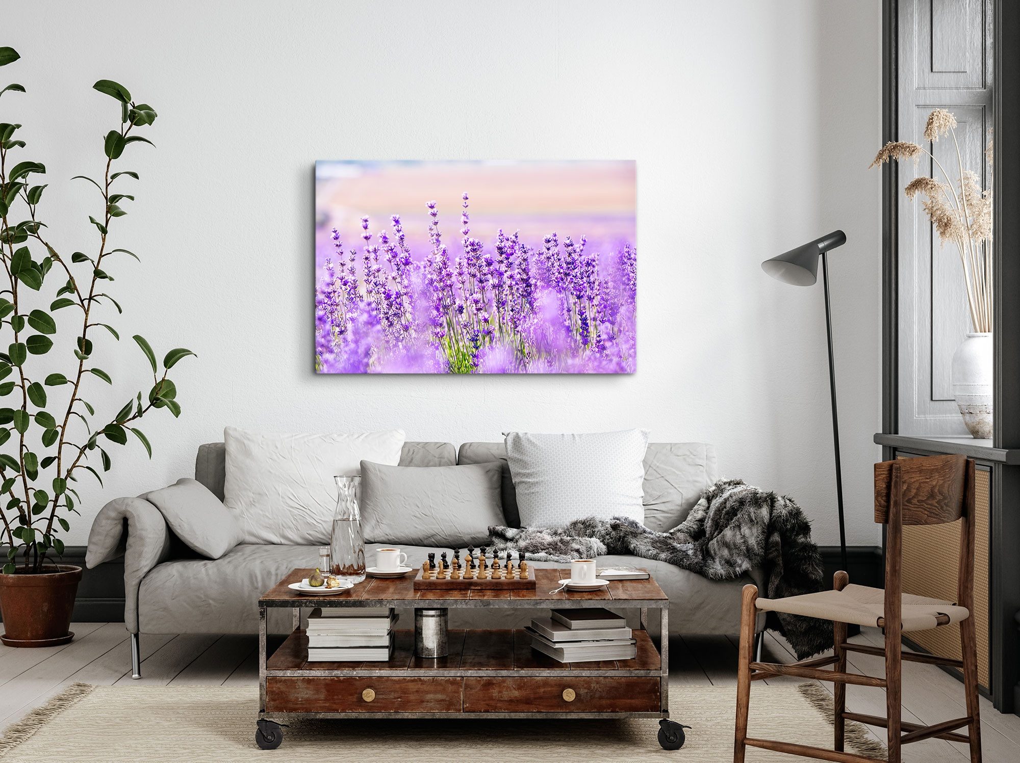 Sinus Art Leinwandbild 120x80cm Wandbild auf Leinwand Lavendel Lavendelfeld Violett Blumen So, (1 St)