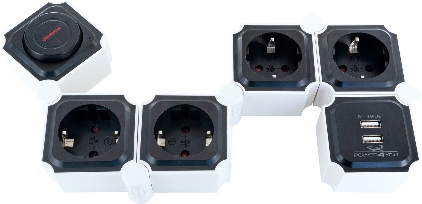 Thumbnail - Schwaiger 660081 Mehrfachsteckdose 6-fach (4 Steckdosen, 2 USB Buchsen, Personenschutz, Kabellänge 1.5 m), flexibel