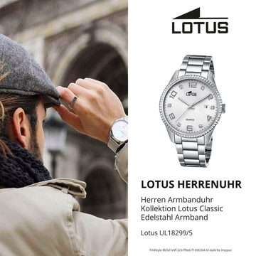 Lotus Quarzuhr Lotus Herren Uhr Elegant L18299/5, (Analoguhr), Herren Armbanduhr rund, Edelstahlarmband silber