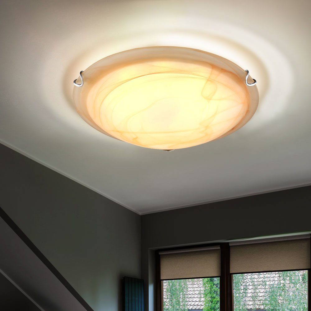 etc-shop LED Deckenleuchte, LED-Leuchtmittel fest verbaut, Warmweiß, Deckenleuchte Glas Wohnzimmerleuchte Decke Metall LED Deckenlampe- Amber