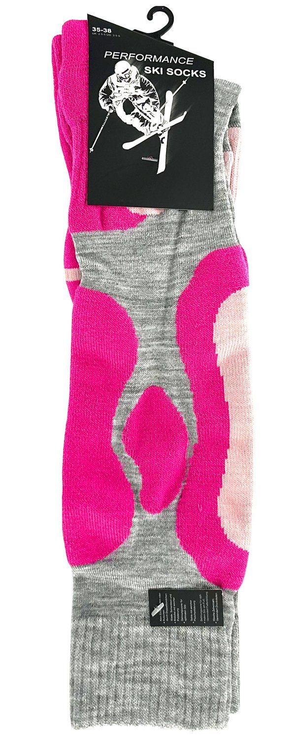 Cotton (2-Paar) Prime® Spezial-Polsterungen pink/grau mit Skisocken Skistrümpfe