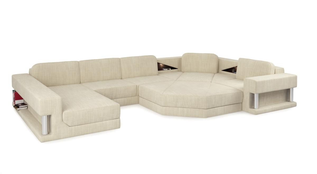 Xlmoebel Wohnlandschaft Ecksofa von XLMOEBEL in Beige mit USB und modernem Polsterdesign, Wohnlandschaft 3 Teile, Made in Europa