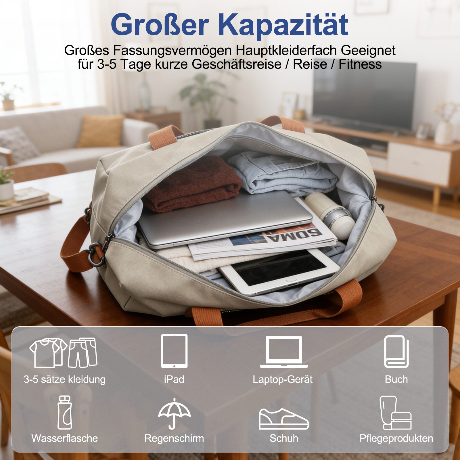inschimmer Reisetasche Sporttasche Fitnesstasche mit Schuhfach & Nassfach für Reisen Arbeiten – Bild 2 von 5