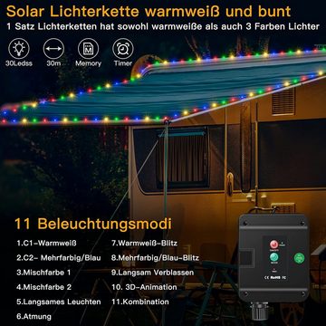 Diyarts LED-Lichterkette, 2x30m Solarlichterkette IP67 Wasserdicht 11 Modi & Timer