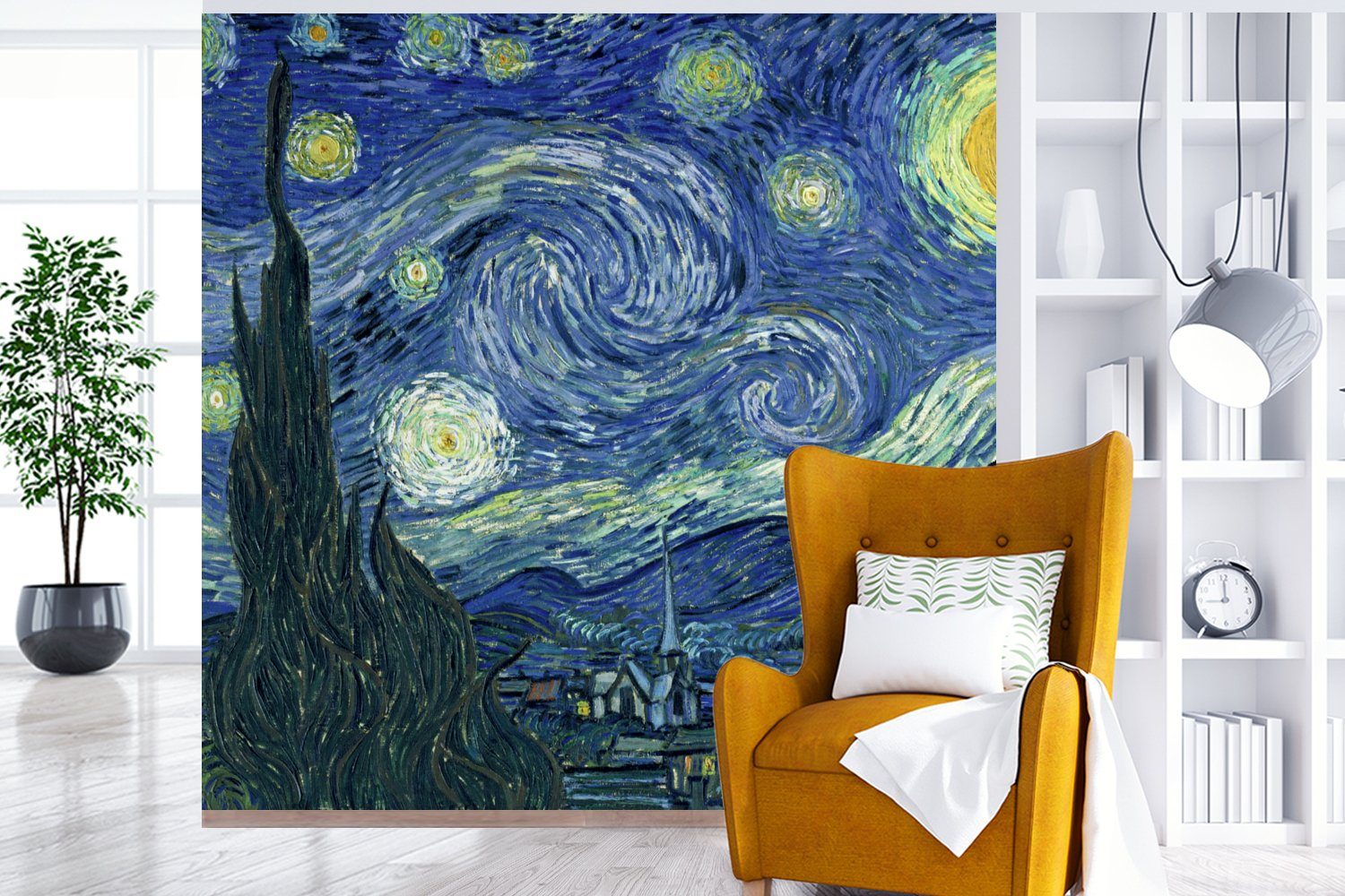 MuchoWow Fototapete - Schlafzimmer, Wohnzimmer Meister bedruckt, Vinyl - Matt, Wandtapete oder Gogh, St), - für Alte Gemälde Sternennacht Tapete Vincent van (5