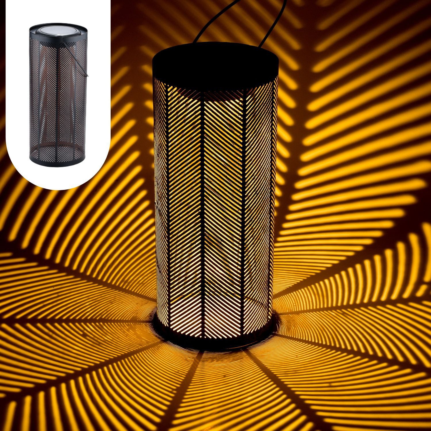 Marrakesch Orient & Mediterran Interior LED Solarleuchte Skandinavische Solarlaterne Bamba modern aus Metall in Schwarz 30 cm, LED fest integriert, Handarbeit