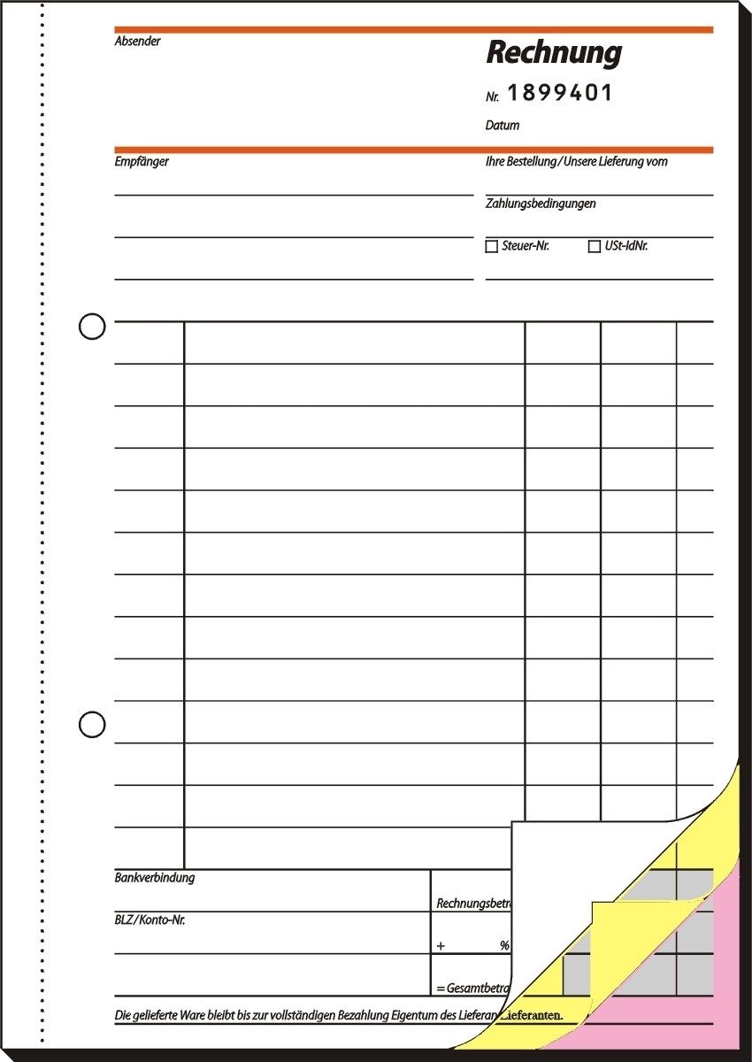 Formularblock Formularbuch Rechnung A5 hoch selbstdurchschreibend VE=3x50 Blatt.