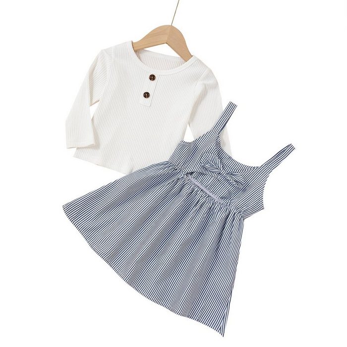 LAPA T-Shirt & Kleid Einfarbiges Langarm-Oberteil und Gestreiftes Kleid für Babys