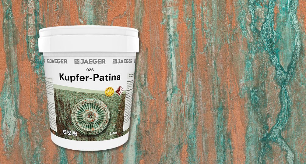 Thumbnail - Jaegerlacke Wandfarbe 926 Kupfer-Patina SET für echten Grünspan-Effekt 1,5 Liter