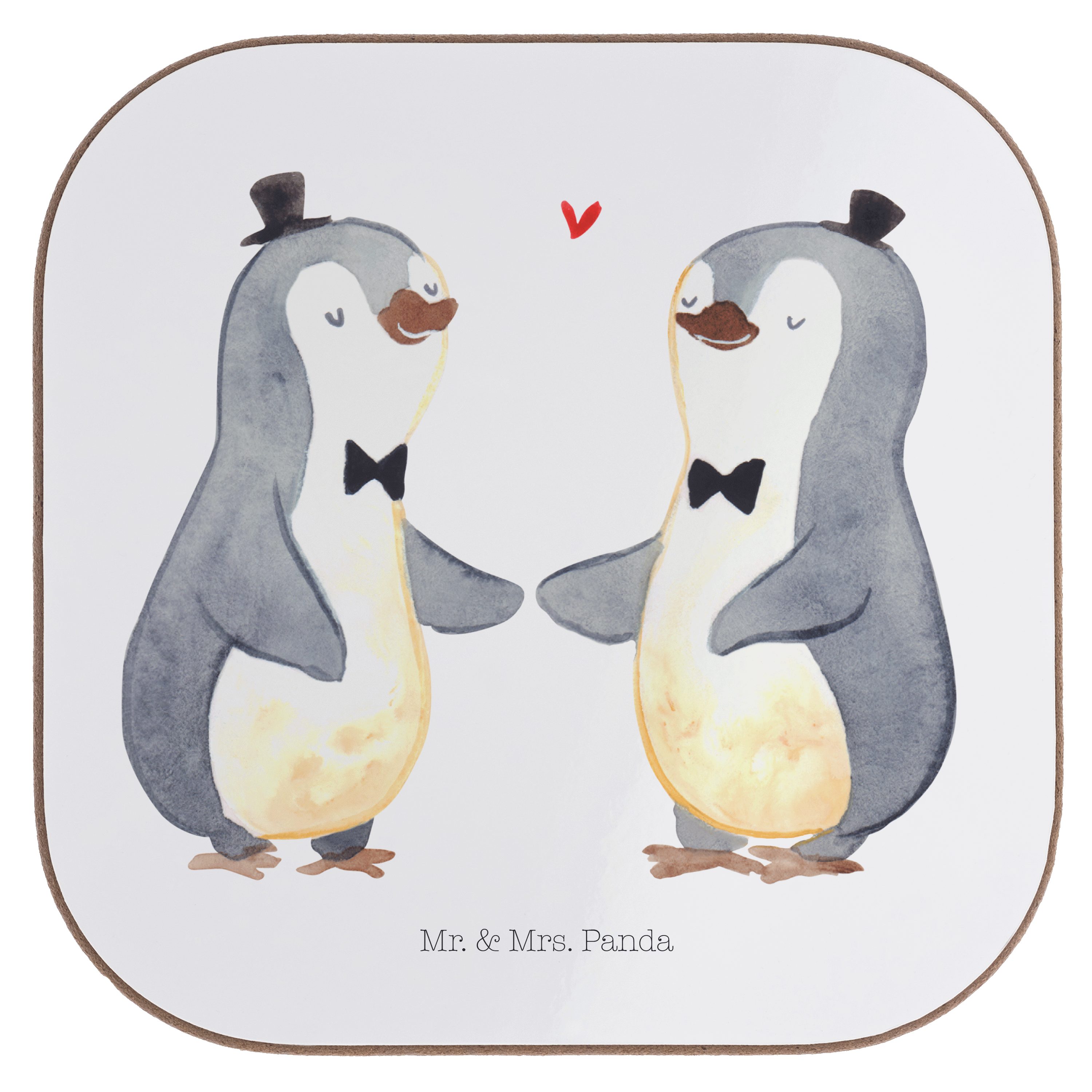 Mr. & Mrs. Panda Getränkeuntersetzer Pinguin Pärchen Gay Pride - Weiß - Geschenk, Glasuntersetzer, Hochzei, 1-tlg.