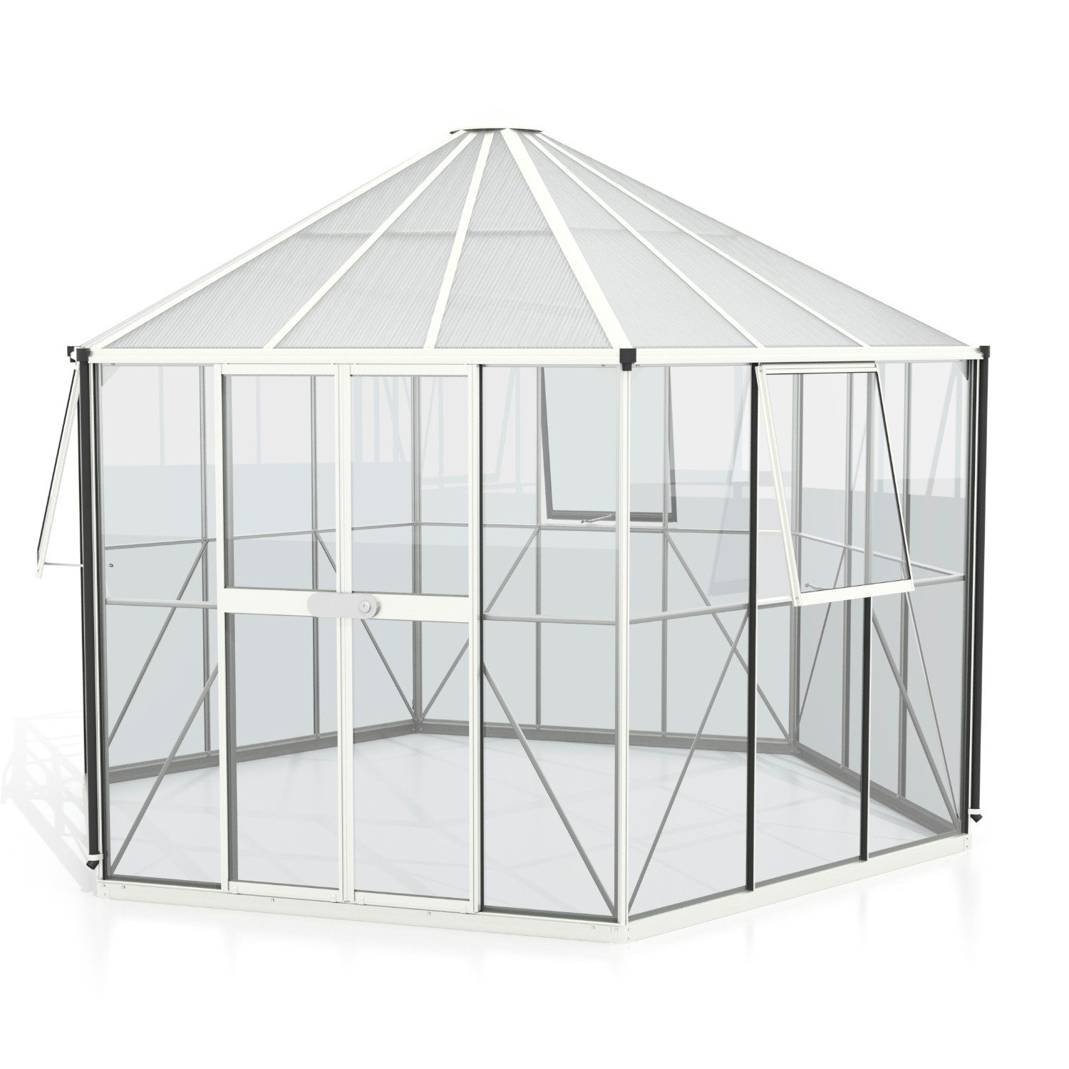 Vitavia Gewächshaus Pavillon Hera 9000 inkl. Stahlfundament, 3,00 mm Wandstärke, inkl. Stahlfundament, kugelgelagerte Doppelschiebetür, Einscheibensicherheitsglas weiß | Rabatt: 35%