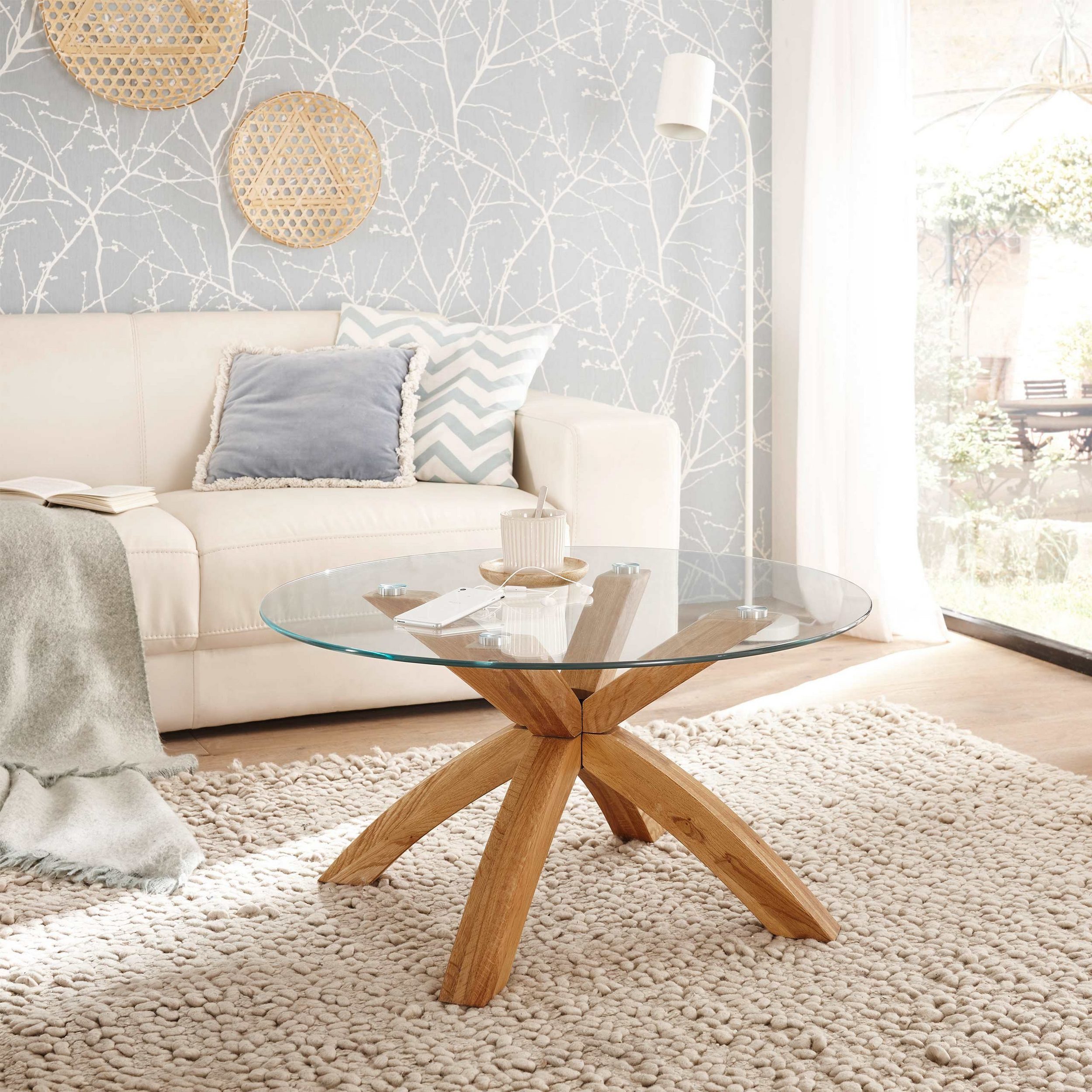 möbelando Couchtisch BISIRA (BxHxT: 80x40x80 cm), aus Glas, Massivholz in holzfarben