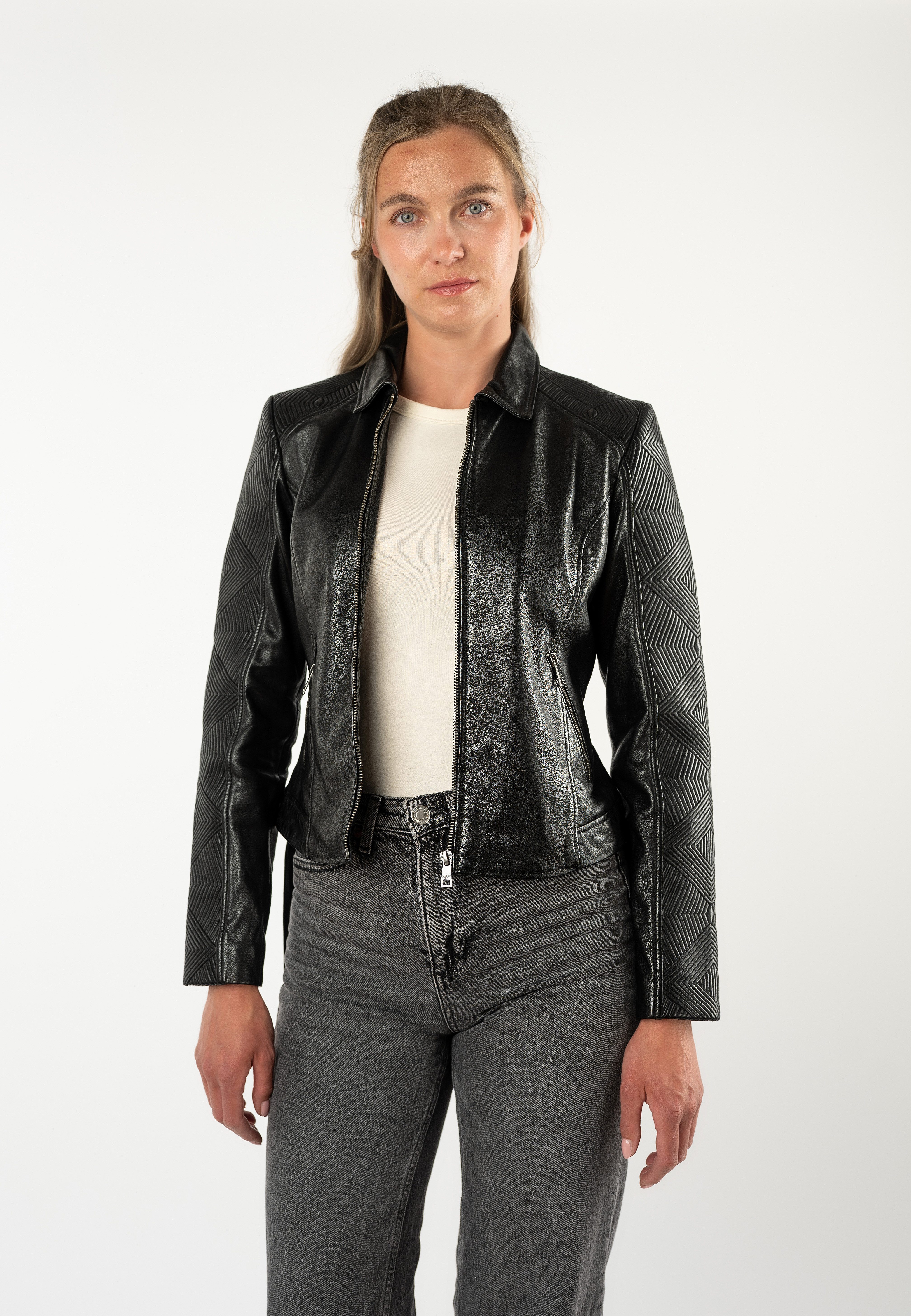 Mauritius Lederjacke MWNova SF mit betonter Ärmel- und Schulterpartie, Slim Fit