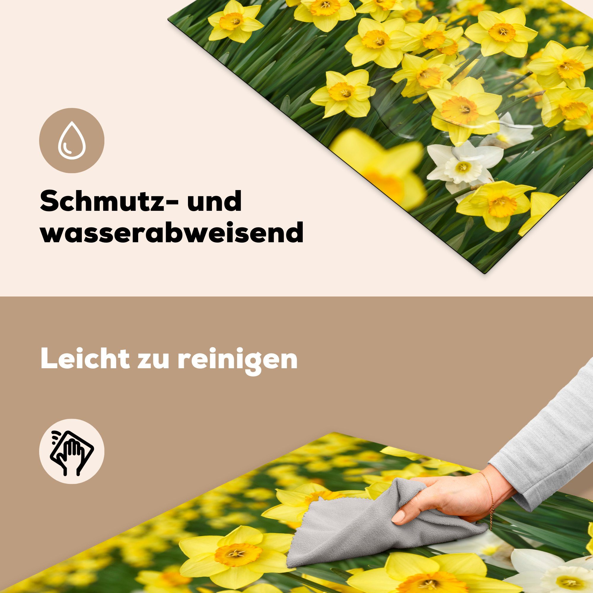 Induktionskochfeld (1 - - Schutz Ceranfeldabdeckung MuchoWow Herdblende-/Abdeckplatte tlg), cm, küche, 81x52 Gelb für Narzissen, Vinyl, Blumen die