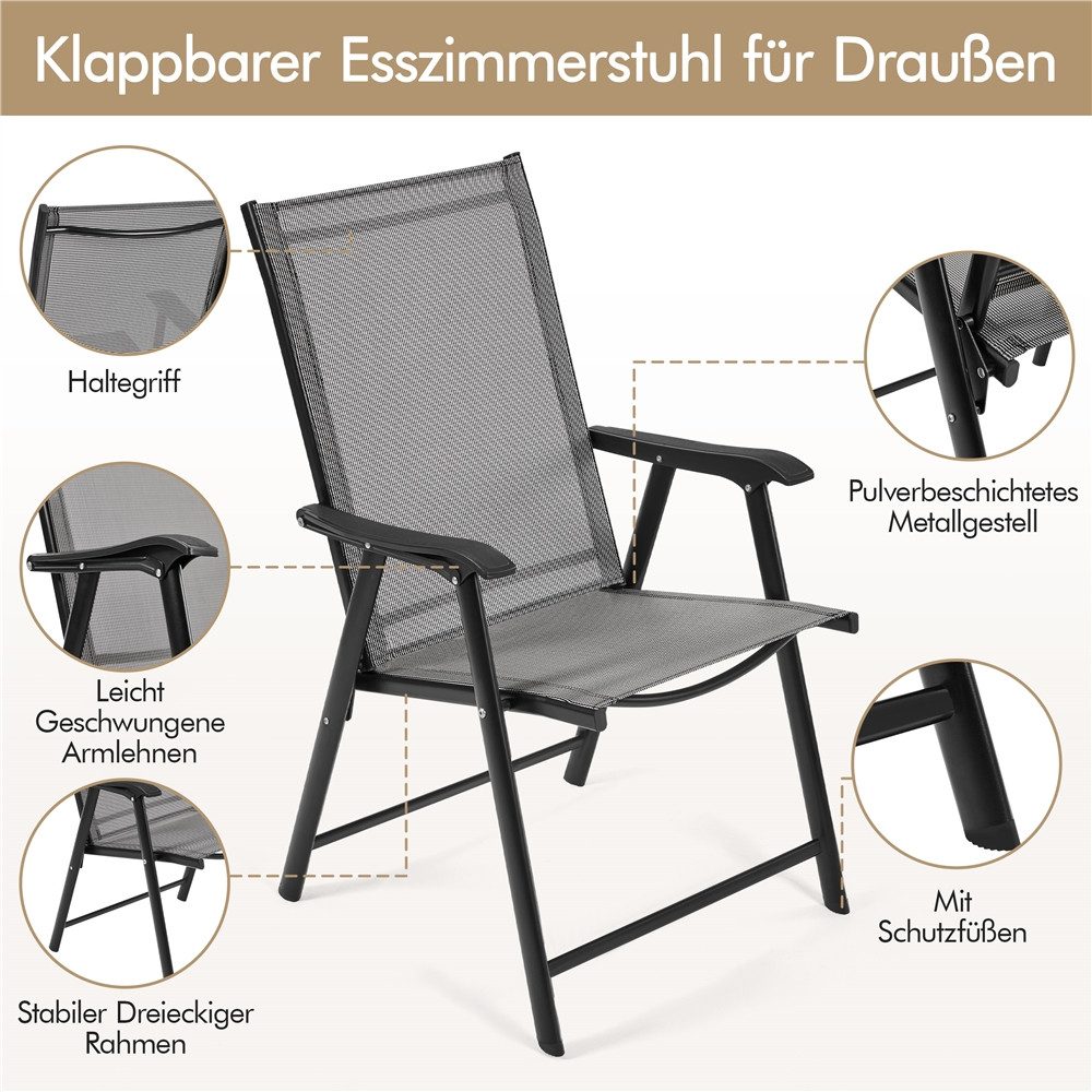 Yaheetech Klappstuhl 2-er Set Klappbarer Gartenstuhl aus Texteline-Gewebe, Stabile Gartenstühle mit Rückenlehne & Armlehnen bis 150 kg Belastbar – Bild 5 von 5