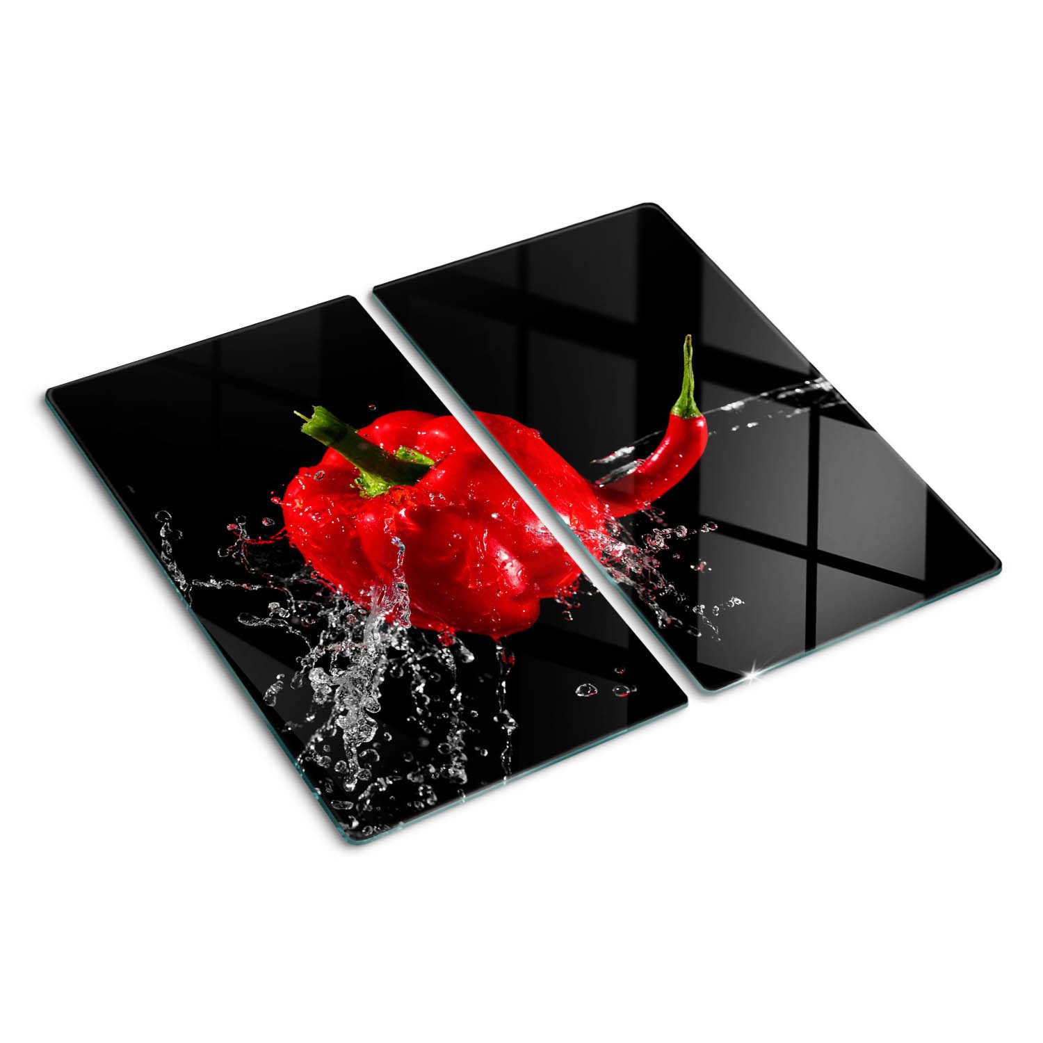 Tulup Kräuterschneidebrett Herdabdeckplatte Glasabdeckplatte Gehärtetes Glas Küche Spritzschutz, (2-St), Chili-Pfeffer
