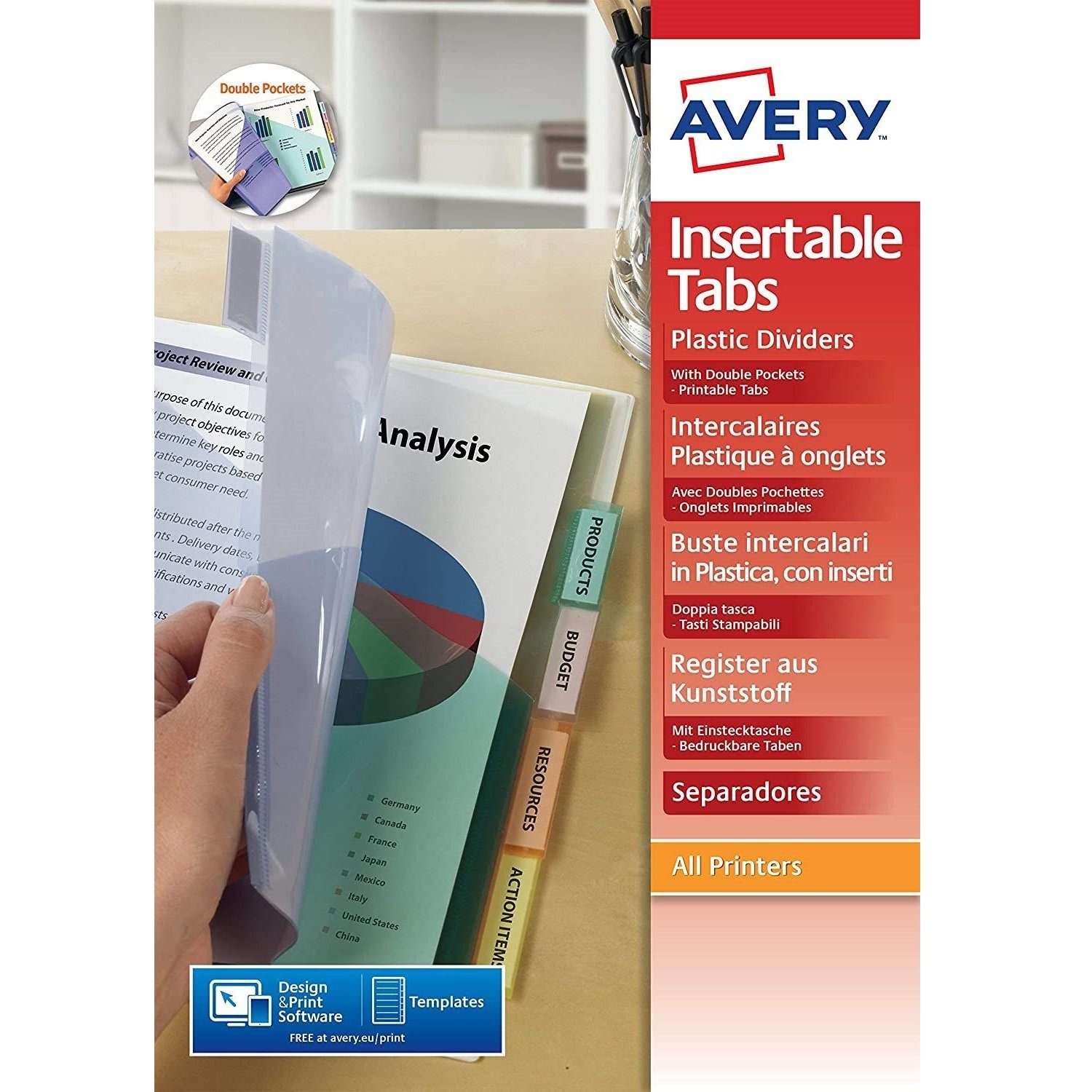 Avery Zweckform Ярлыки 6x DIN A4 Kunststoff Register Tab Taben, Einteiler 1-6 für Папки с файлами Hefter etc.