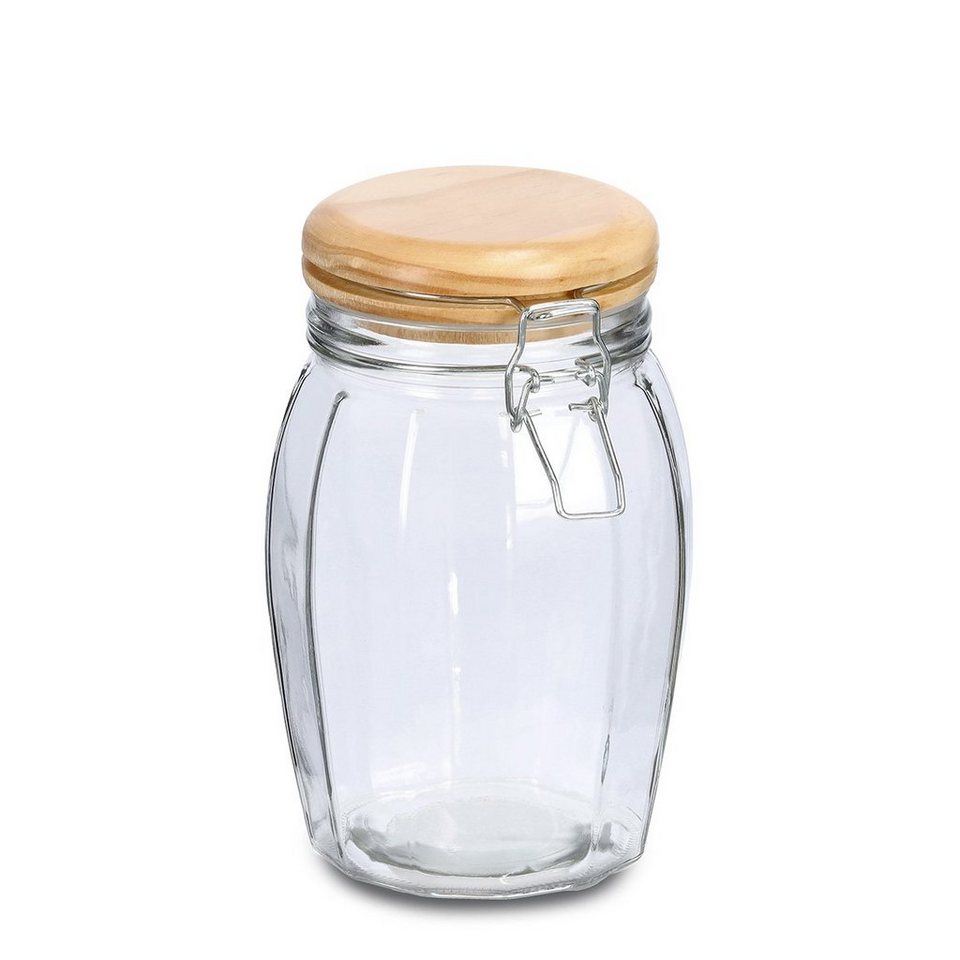 Zeller Present Badaccessoire-Set Vorratsglas m. Bügelverschluss, 1200 ml,  Kiefer, transparent, 1215 ml, ca. Ø 12,2 x 19,1 cm