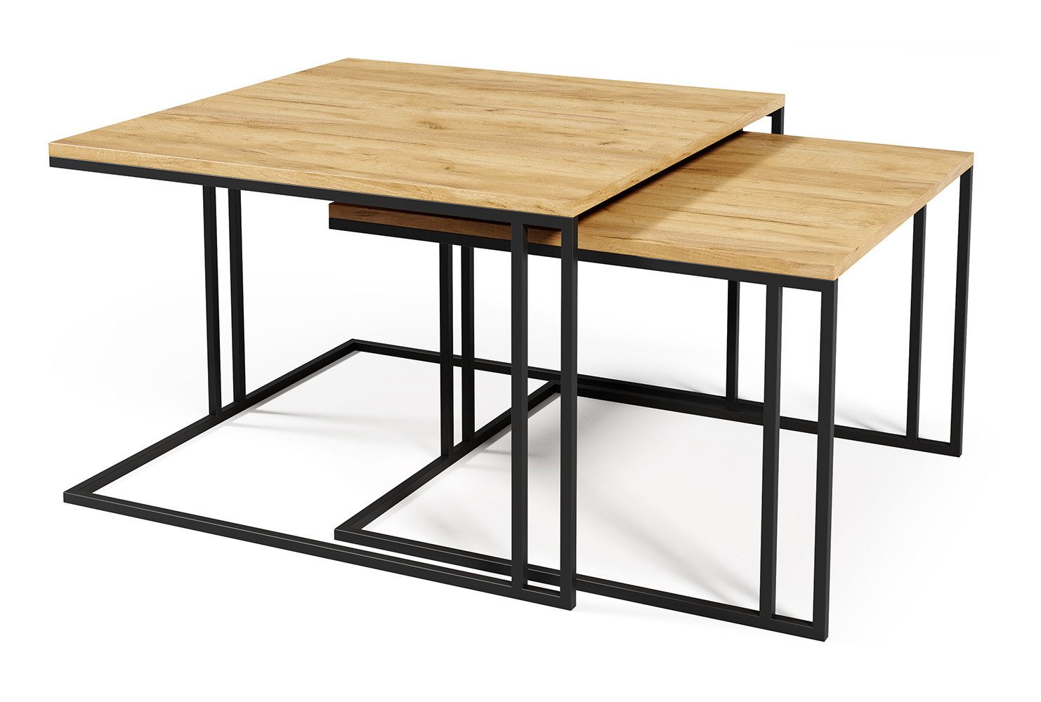 Feldmann-Wohnen Couchtisch Astro (rechteckige Tischplatte, Metallgestell, 1-St., pulverbeschichtetes Gestell, besonders attraktiv, schlicht elegant), 76cm und 66cm, 2-teilig, Eiche Artisan