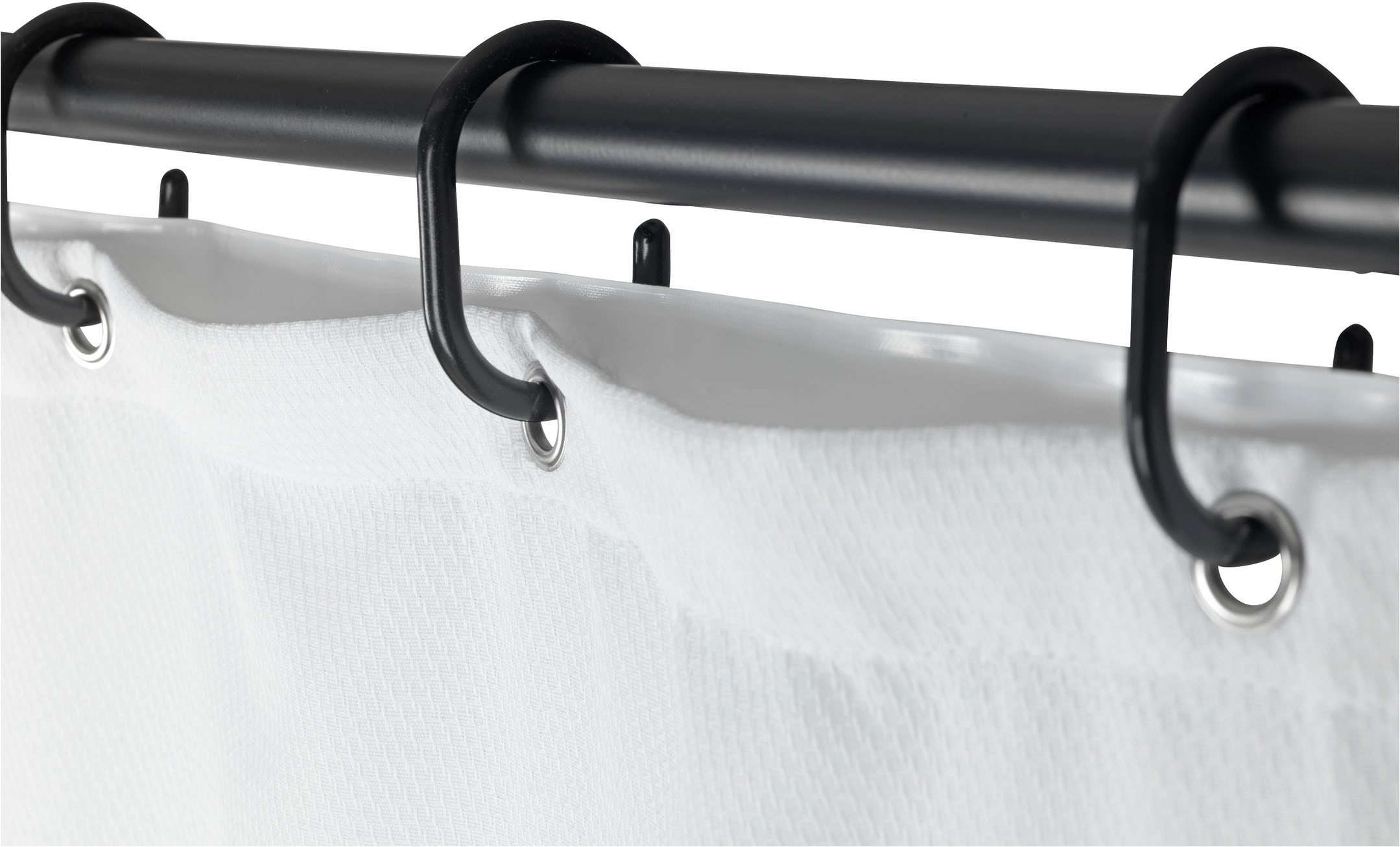 SCHÖNER WOHNEN-Kollektion Duschvorhang »Saoba« Breite 180 cm (Set, 17-tlg), 2 in 1, äußerer Vorhang aus Polyester, 16 Duschvorhangringe – Bild 4 von 5