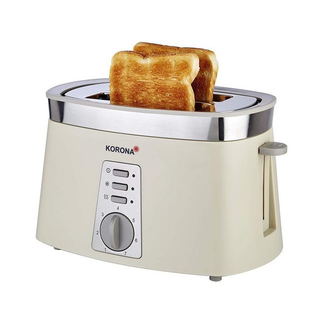 KORONA Toaster 2-Scheiben-Toaster Edelstahl-Applikation, 2 kurze Schlitze, 920 W, 920 W abnehmbarer Brötchenaufsatz, Auftaufunktion, Aufwärmfunktion