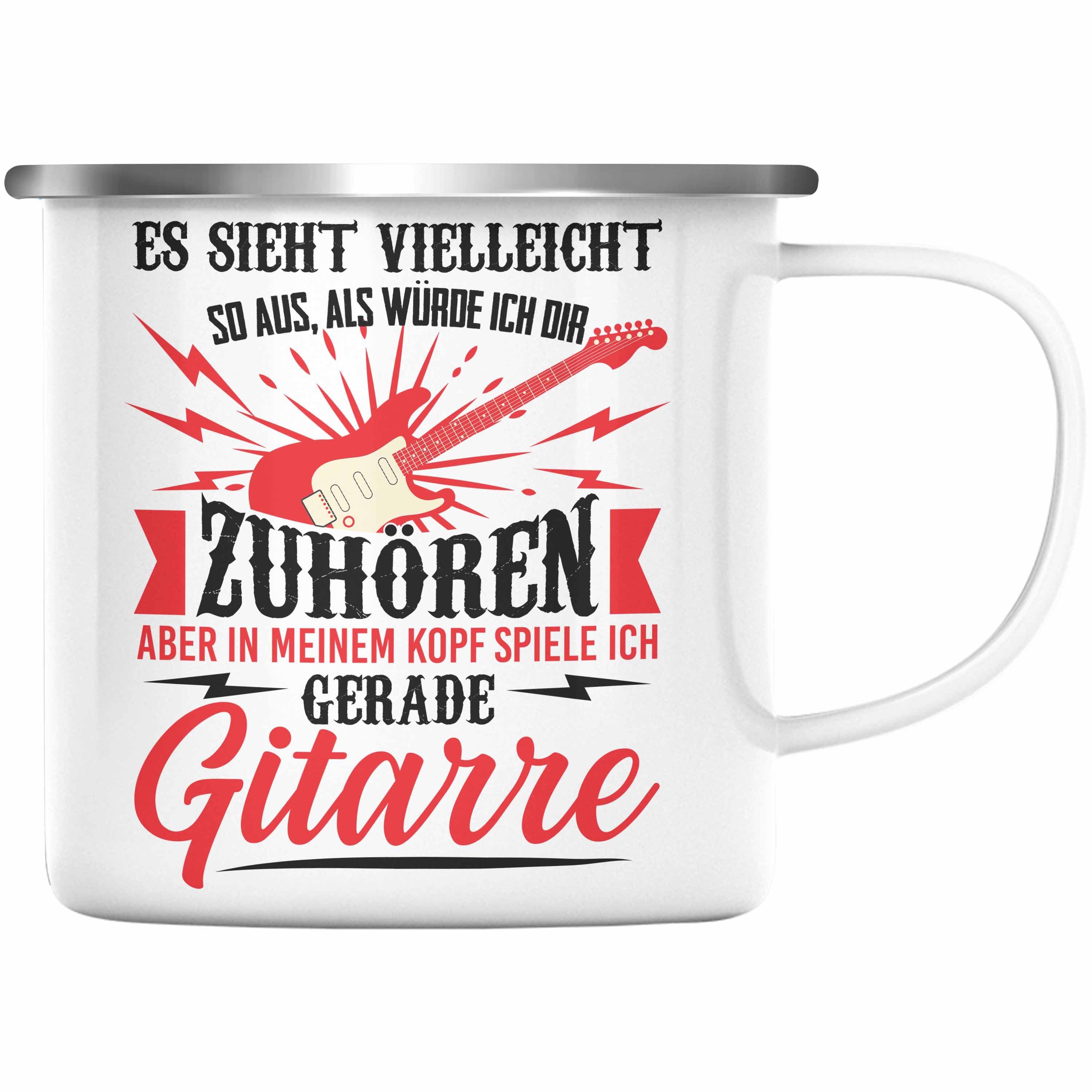 Silber Emaille Trendation KaffeeEmaille Geschenk Trendation - Gitarrist für Geschenkidee Gitarrenspieler Thermotasse Spruch - mit Tasse Gitarre Tasse