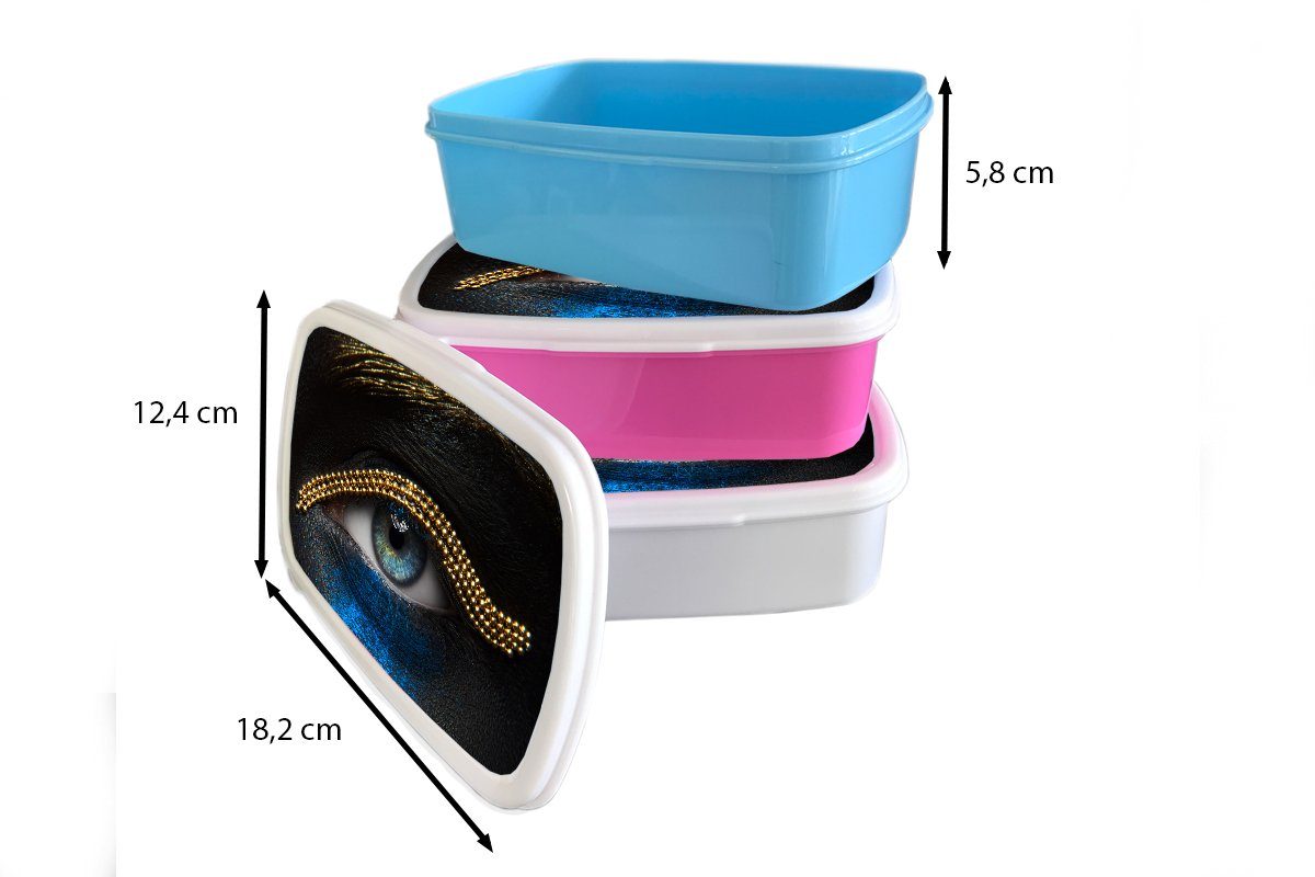 MuchoWow Lunchbox Frau - Jungs Kunststoff, - Gold, Brotdose, Make-up Luxus und - Augen (2-tlg), Brotbox für und Erwachsene, Kinder für weiß - Mädchen