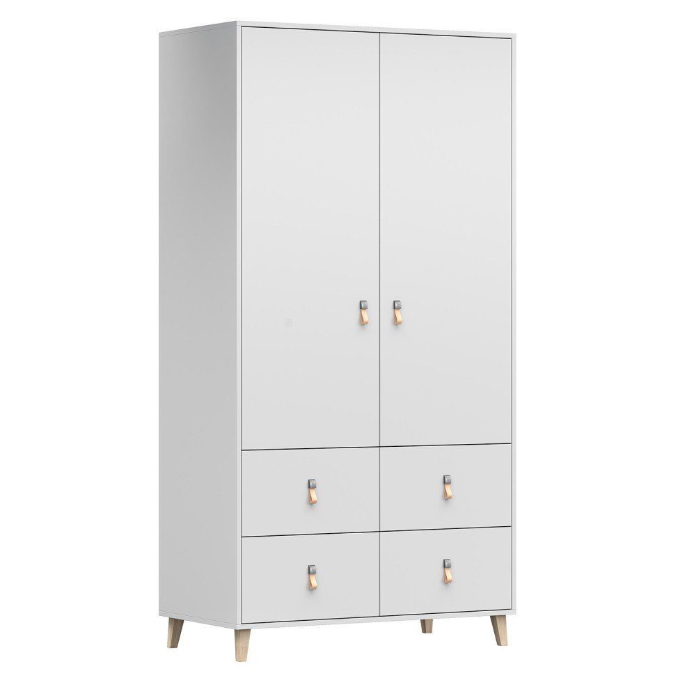 MOEBLO Drehtürenschrank FAGO 06 2D4S (Griffe aus Leder, weiß, Kleiderchrank Schrank Kinderschrank mit Schubladen) (BxHxT): 104x201,50x55 cm – Bild 2 von 5