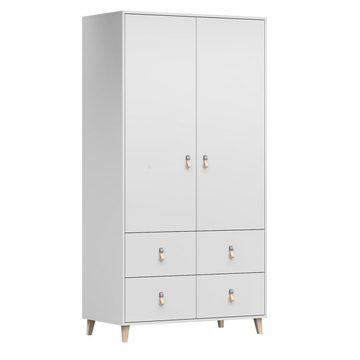 MOEBLO Drehtürenschrank FAGO 06 2D4S (Griffe aus Leder, weiß, Kleiderchrank Schrank Kinderschrank mit Schubladen) (BxHxT): 104x201,50x55 cm