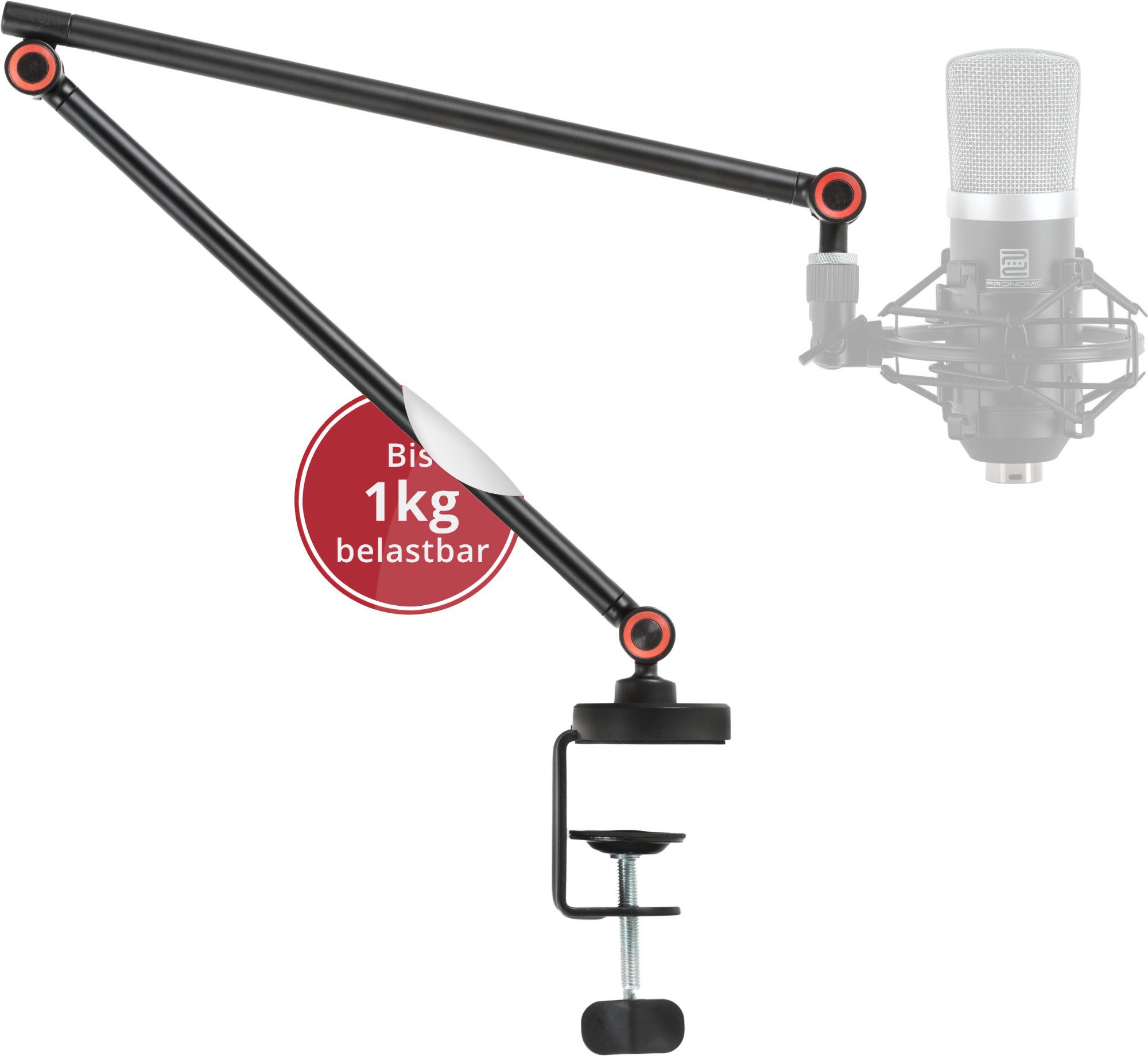 Pronomic Mikrofon-Halterung MA-161 BK Mikrofonarm Stativ - Live-Streaming, Podcasting und Studio, (Mikrofonanschluss 5/8" und 3/8" inklusive Adapter, stabile Tischklemme für sicheren Halt)