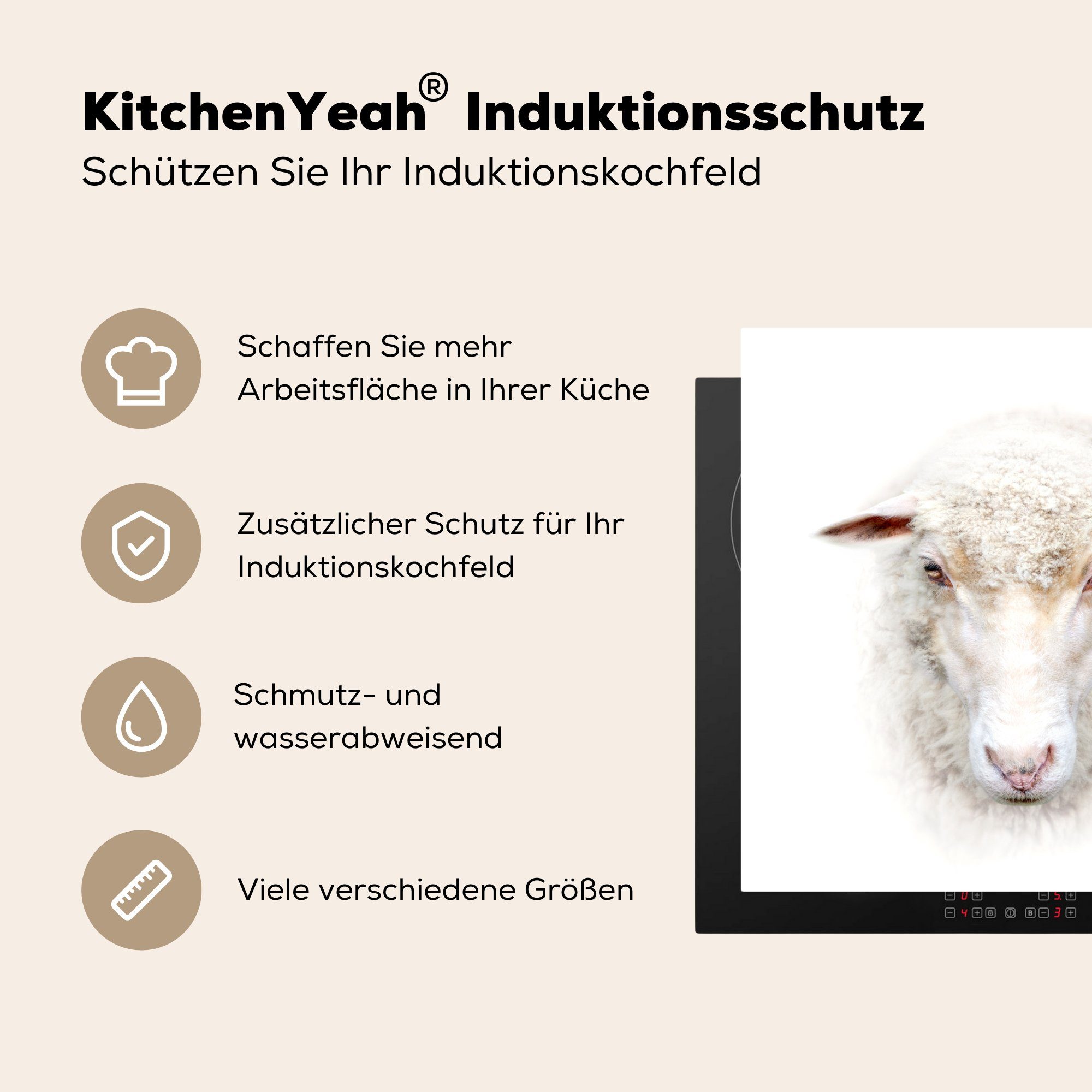 MuchoWow Herdblende-/Abdeckplatte Schafe küche Arbeitsplatte tlg), cm, 78x78 - - Wolle, Vinyl, Porträt Ceranfeldabdeckung, (1 für