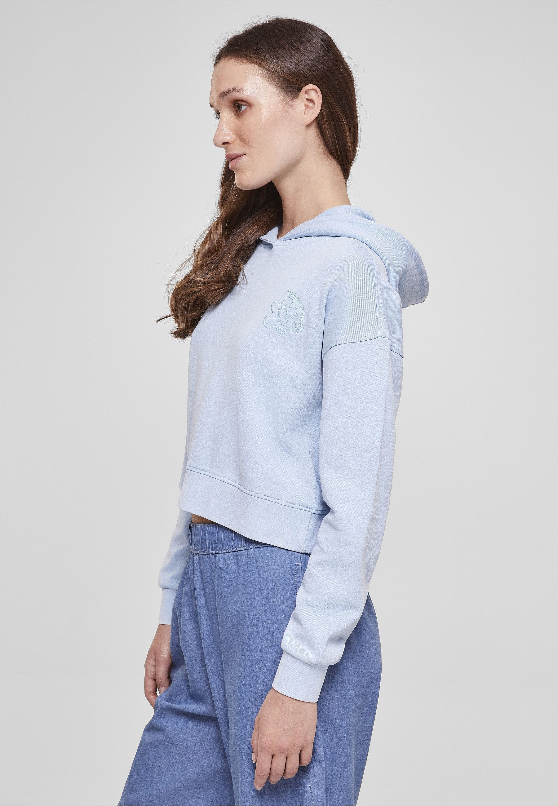 URBAN CLASSICS Rundhalspullover Urban Classics Damen Ladies Short Flower Embroidery Terry Hoody (1-tlg)
