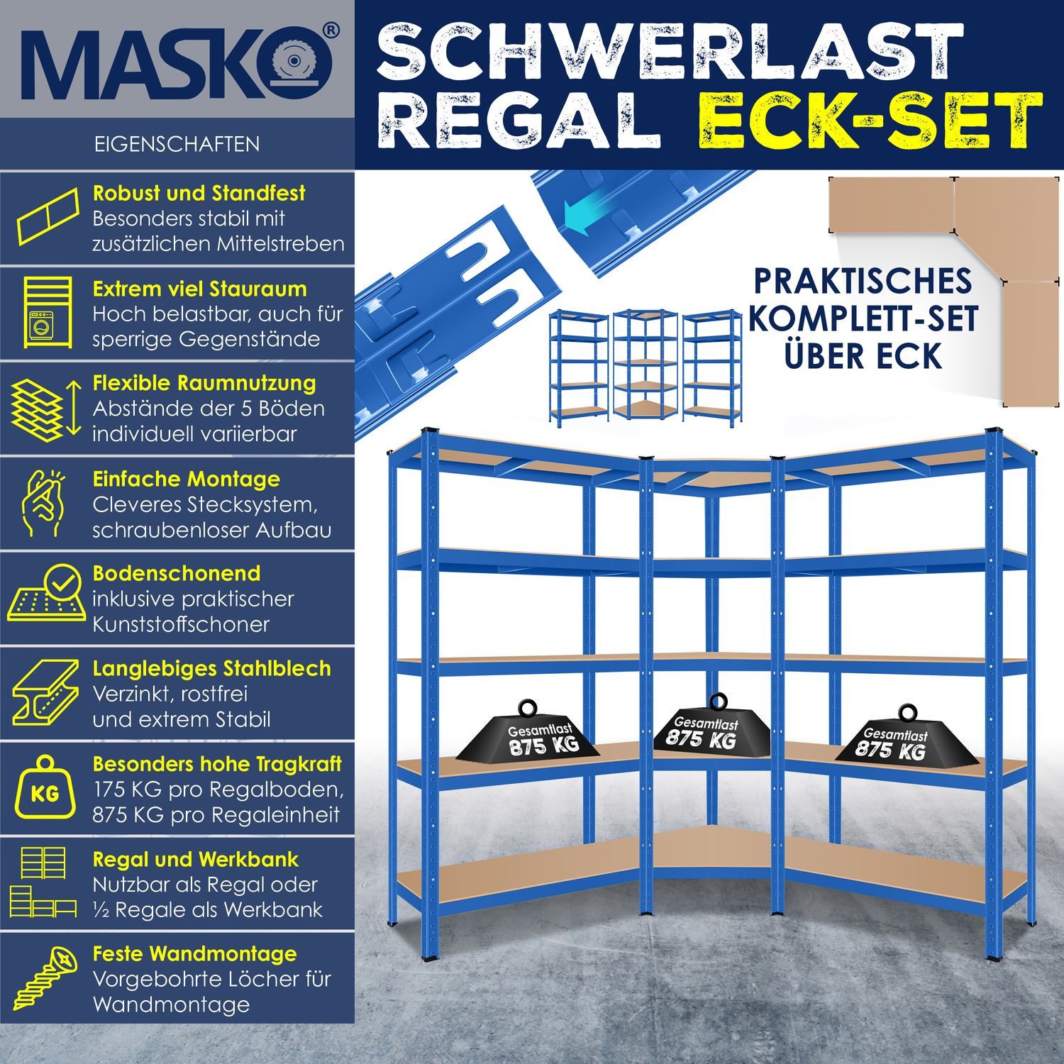 MASKO Schwerlastregal, 3er Set Metall Regalsystem günstig online kaufen