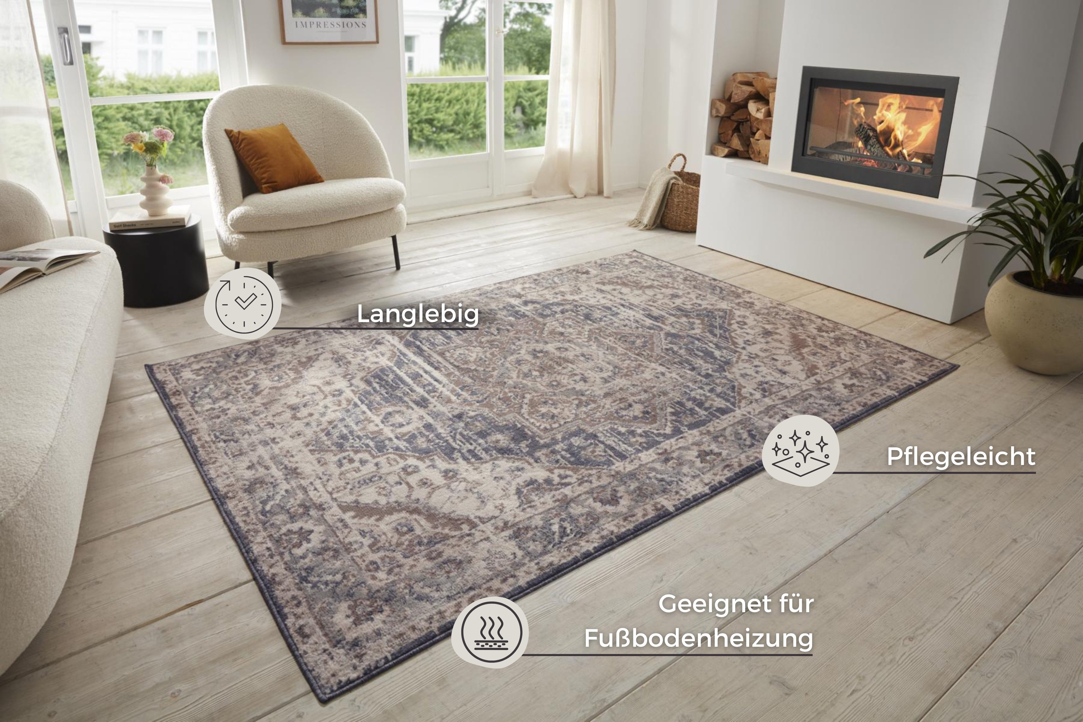 HANSE Home Teppich Sand, rechteckig, Höhe: 8 mm, Kurzflor, Läufer, Orient, Vintage, Wohnzimmer, Schlafzimmer, Esszimmer